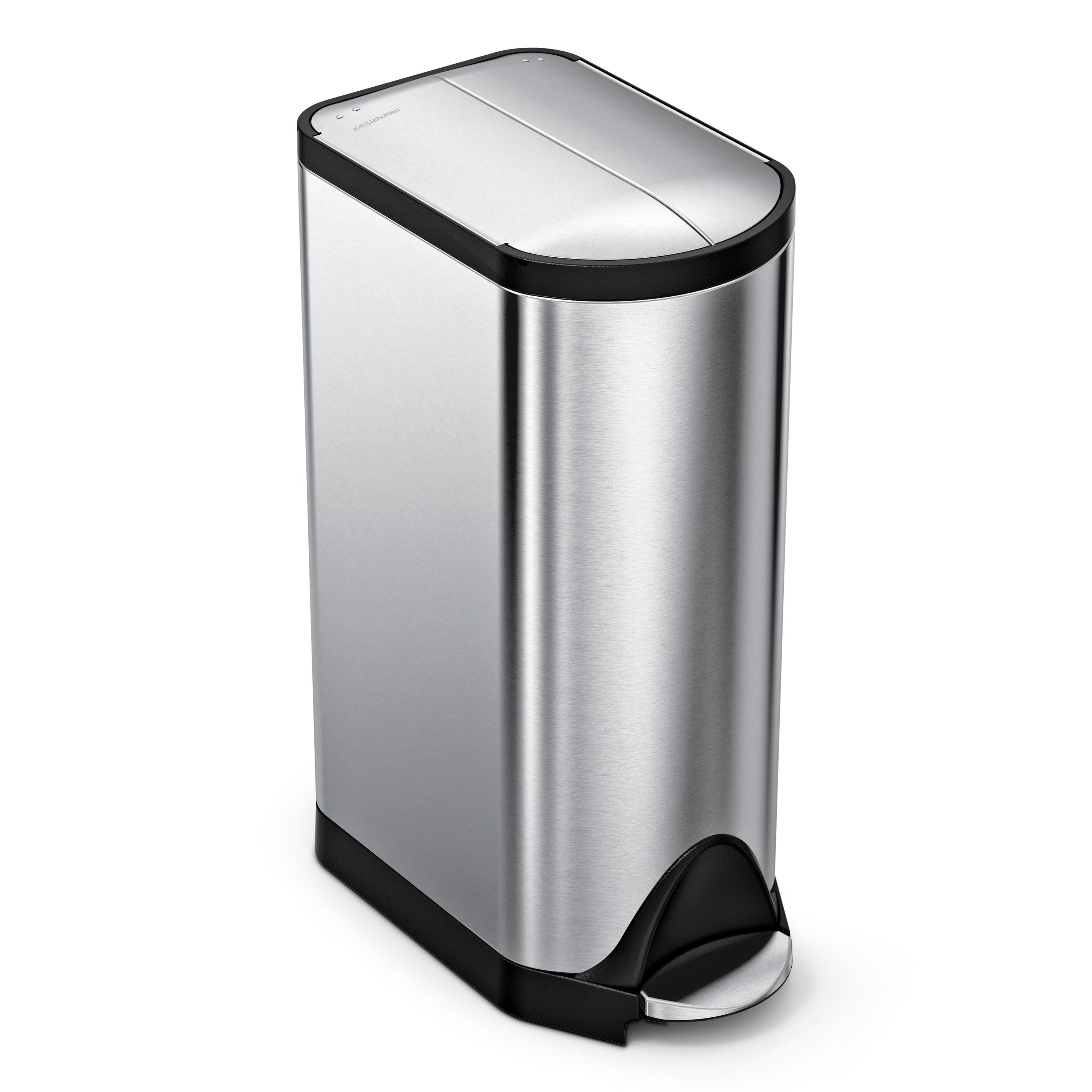 simplehuman Butterfly Lid Kitchen Step Trash Can, Brushed Stainless Steel