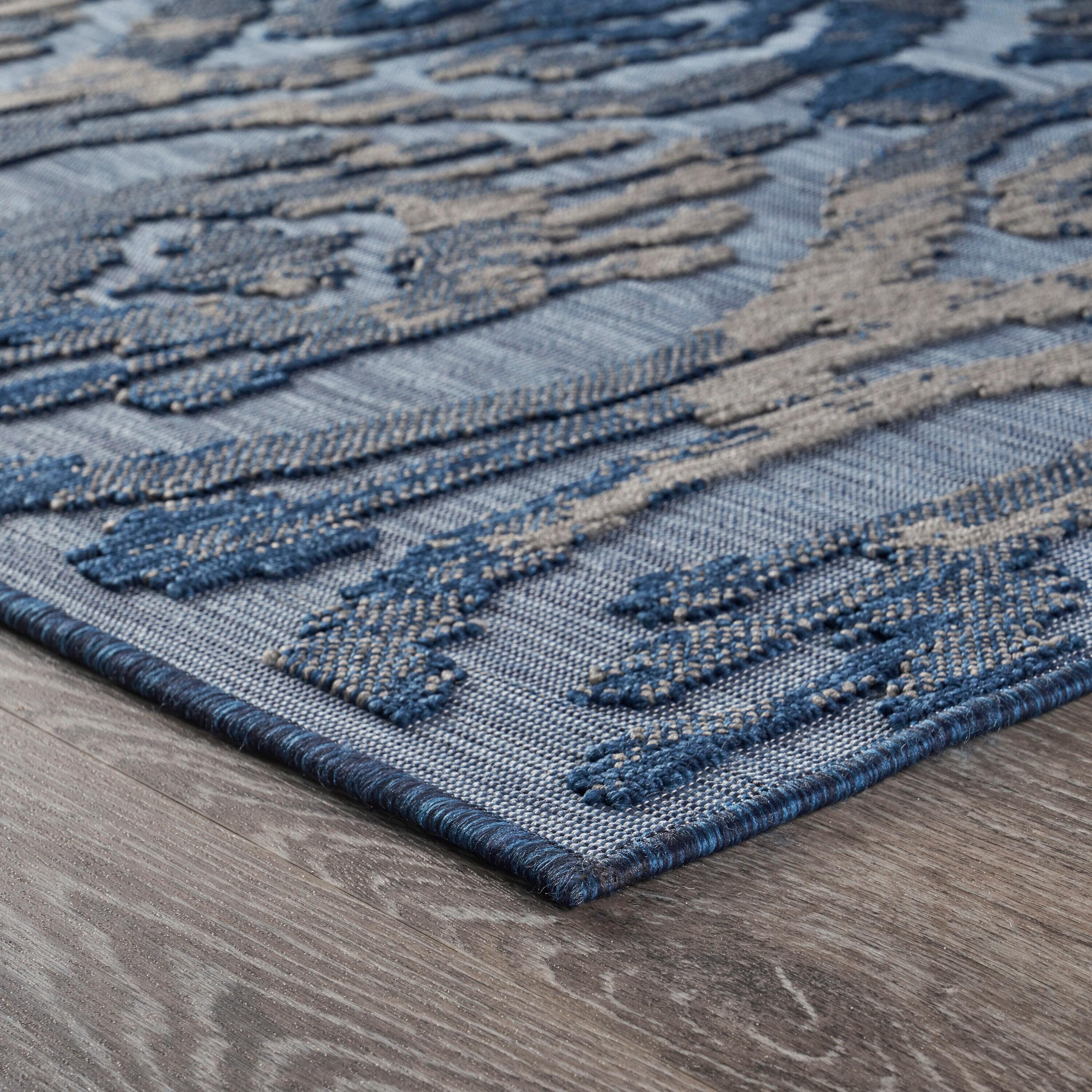 LR Home Reese 5' x 7', Blue/Gray Ikat Fade, Stain, and Moisture Resistant Indoor/Outdoor Area Rug