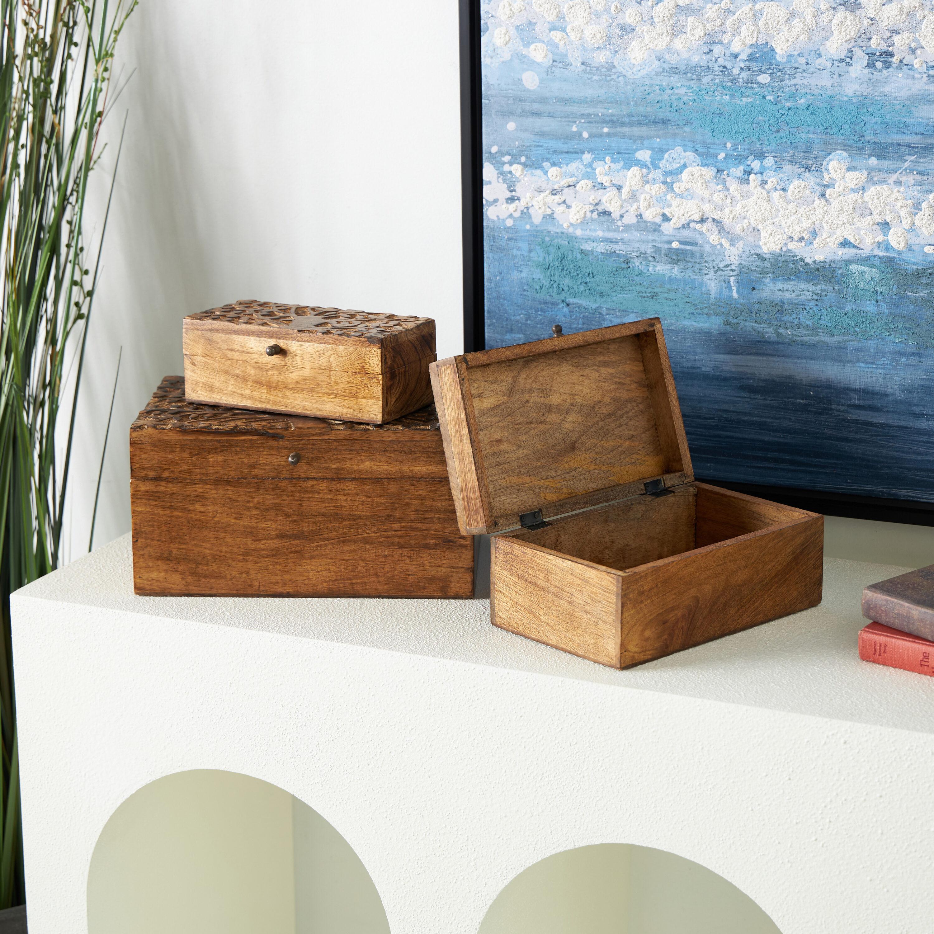Olivia & May Set of 3 Rustic Carved Mango Wood Boxes : Handmade Keepsake Storage