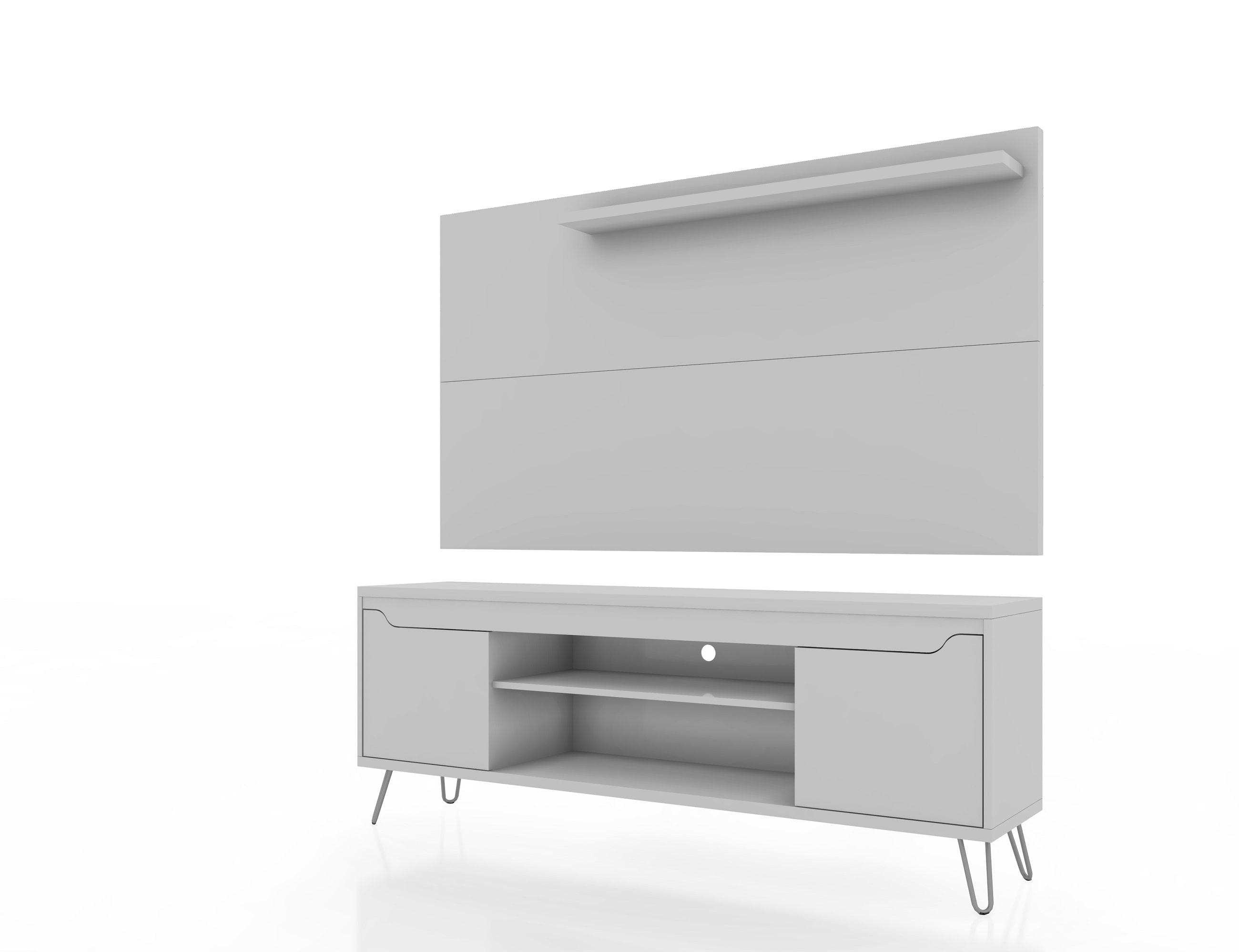 Baxter TV Stand for TVs up to 60" White - Manhattan Comfort: Mid-Century Modern Media Console with Cable Management