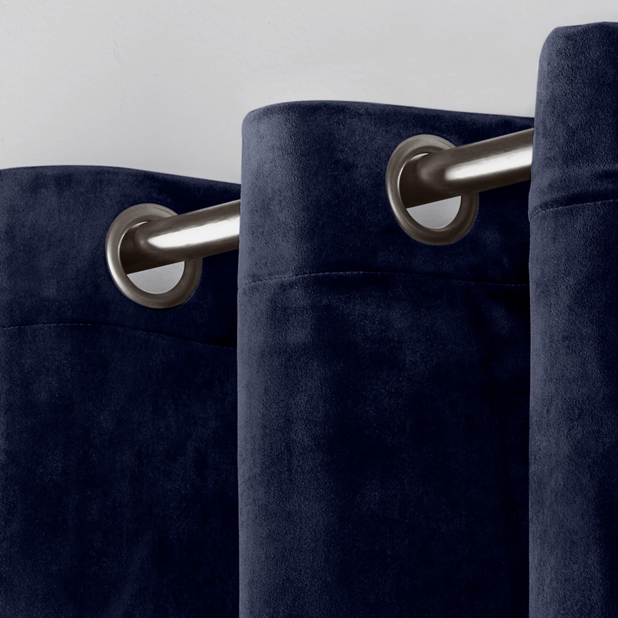 Set of 2 96"x54" Velvet Heavyweight Grommet Top Window Curtain Panel Navy Blue - Exclusive Home: Light Filtering Drapes