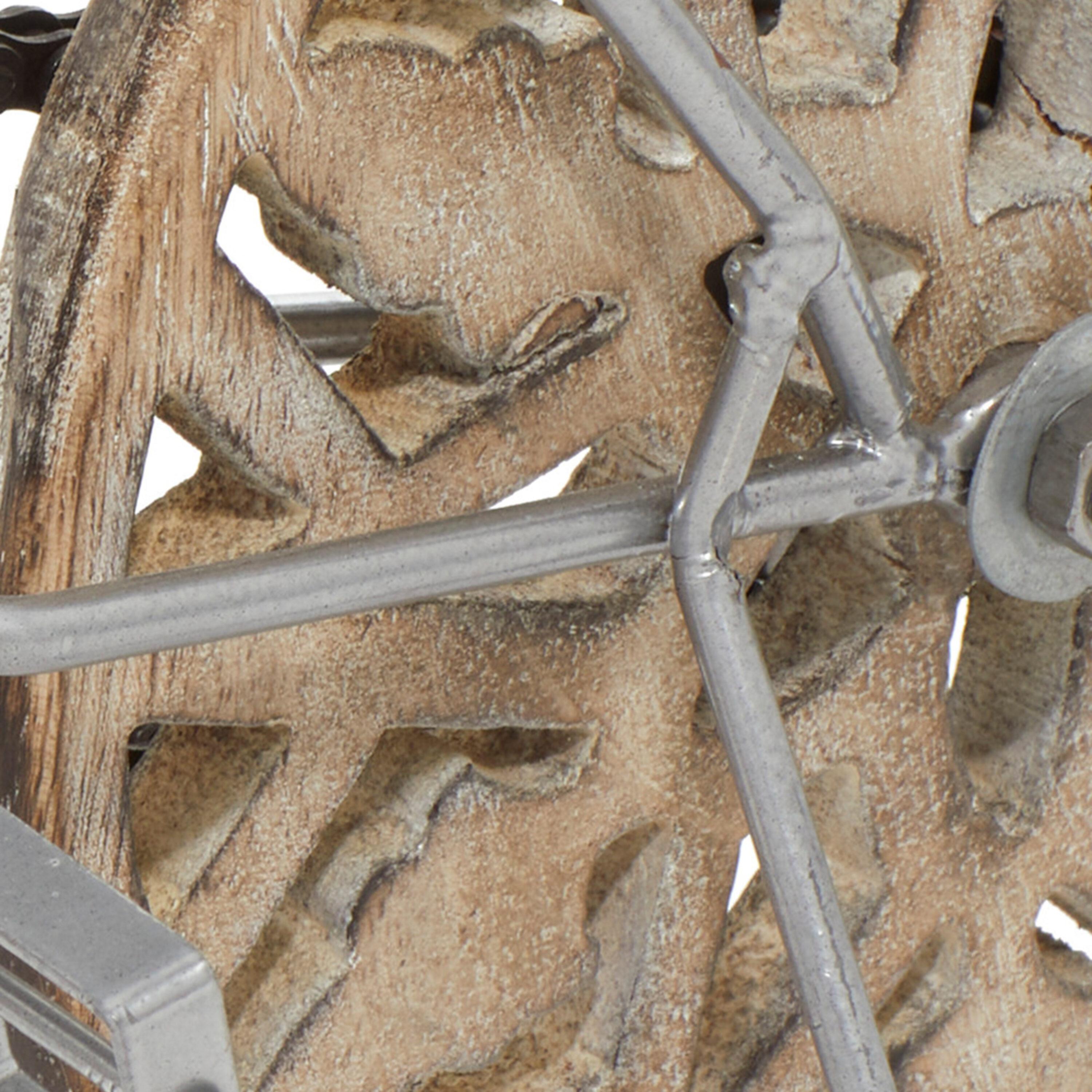 19" x 12" Brown Metal Bike Sculpture with Carved Wood Wheels, by DecMode