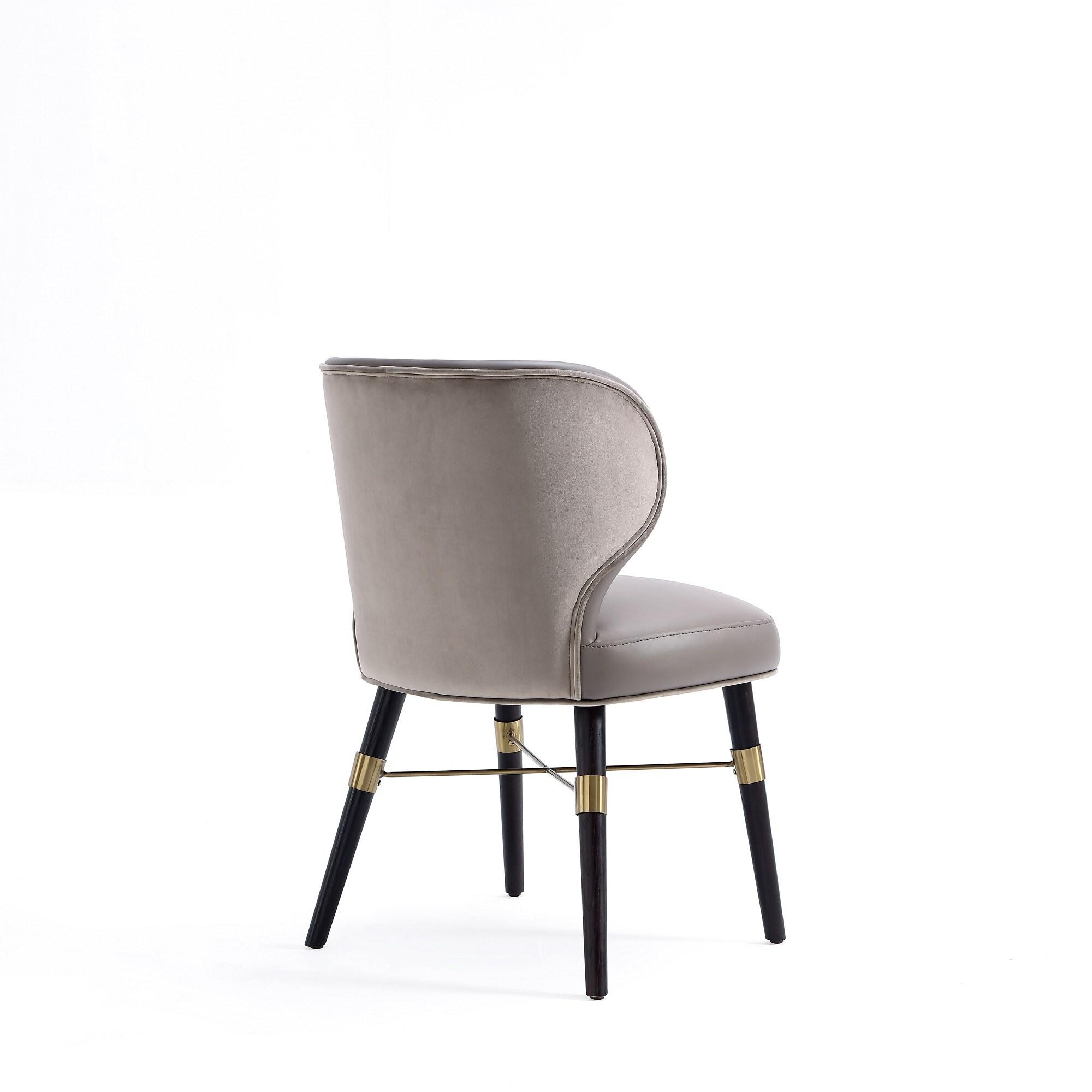Modern Strine Dining Chair Upholstered in Velvet and Leatherette with Solid Wood Legs in Dark Taupe - Set of 2