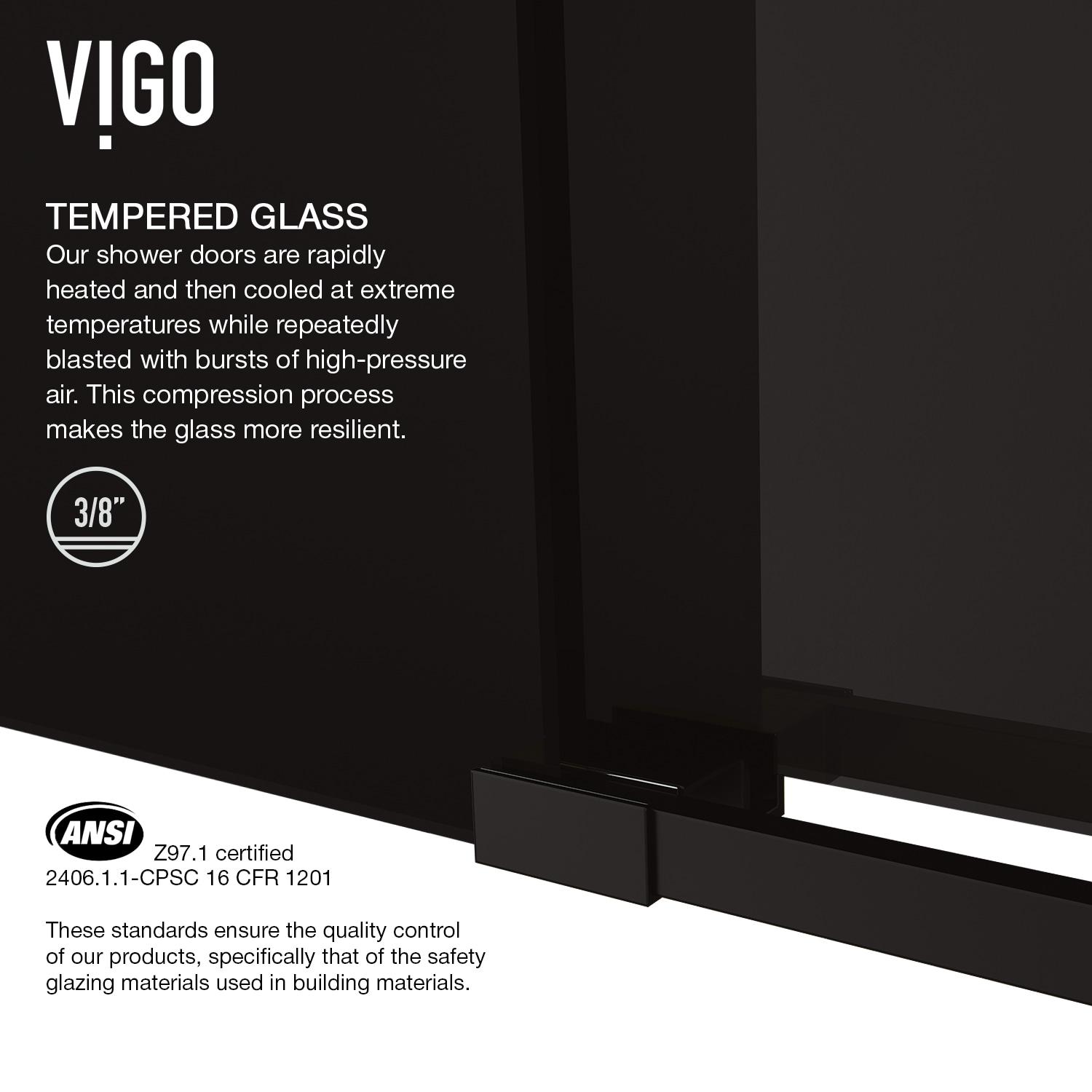 VIGO Elan 56-60" W x 74" H Sliding Frameless Shower Door with 3/8" Tinted Glass VG6041MBBLK6074