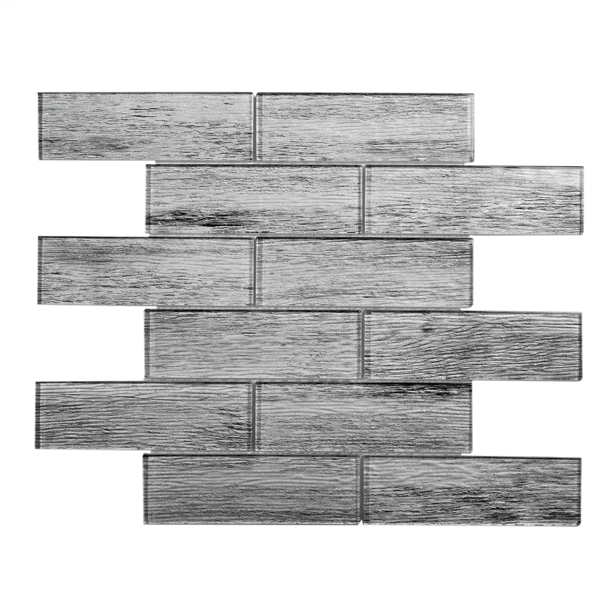 12" x 12" Gray Glass Wood Look Mosaic Tile