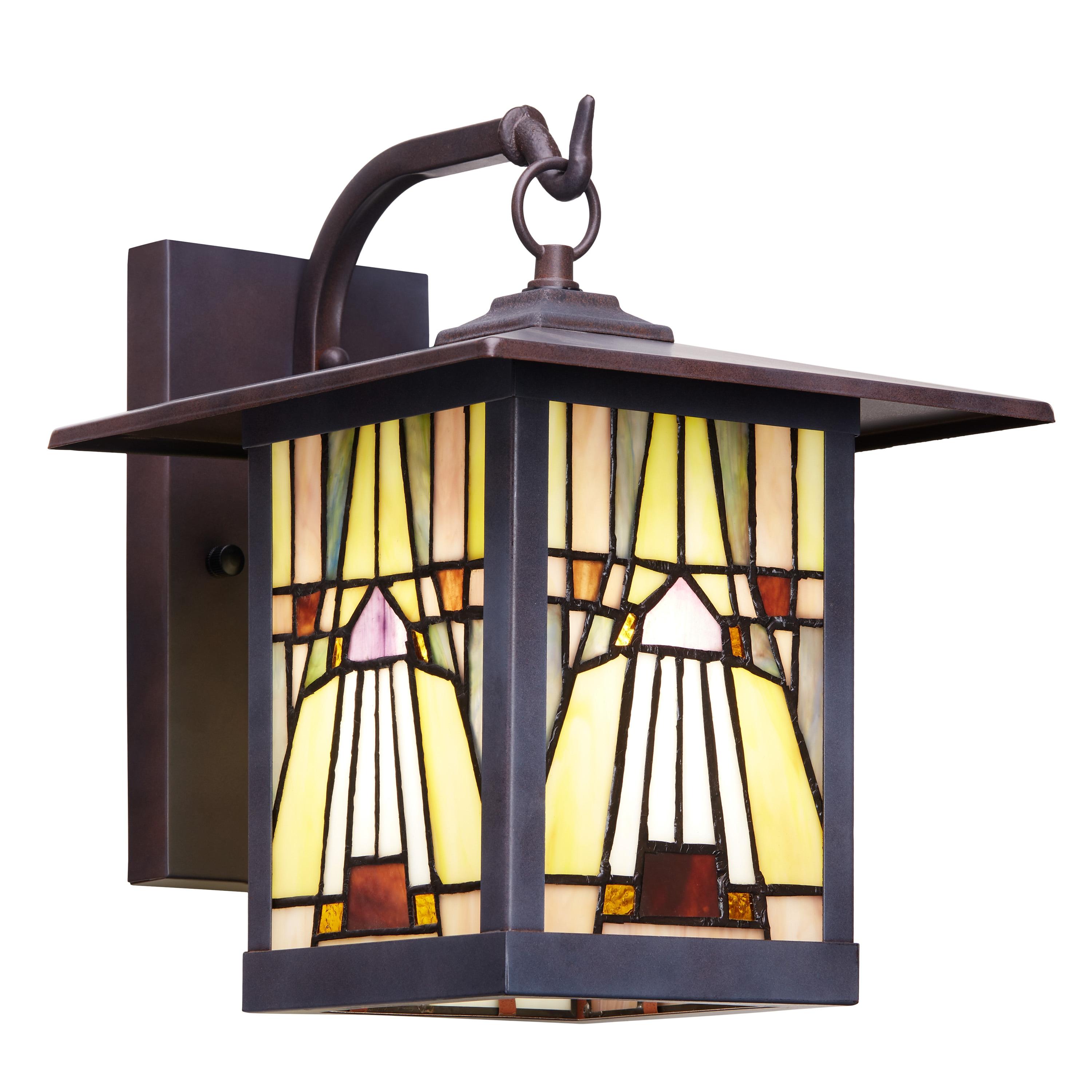 11.75" 1-Light Mona Mission Style Outdoor Wall Lantern Sconce Bronze - River of Goods: Stained Glass, ETL Listed, Weather-Resistant