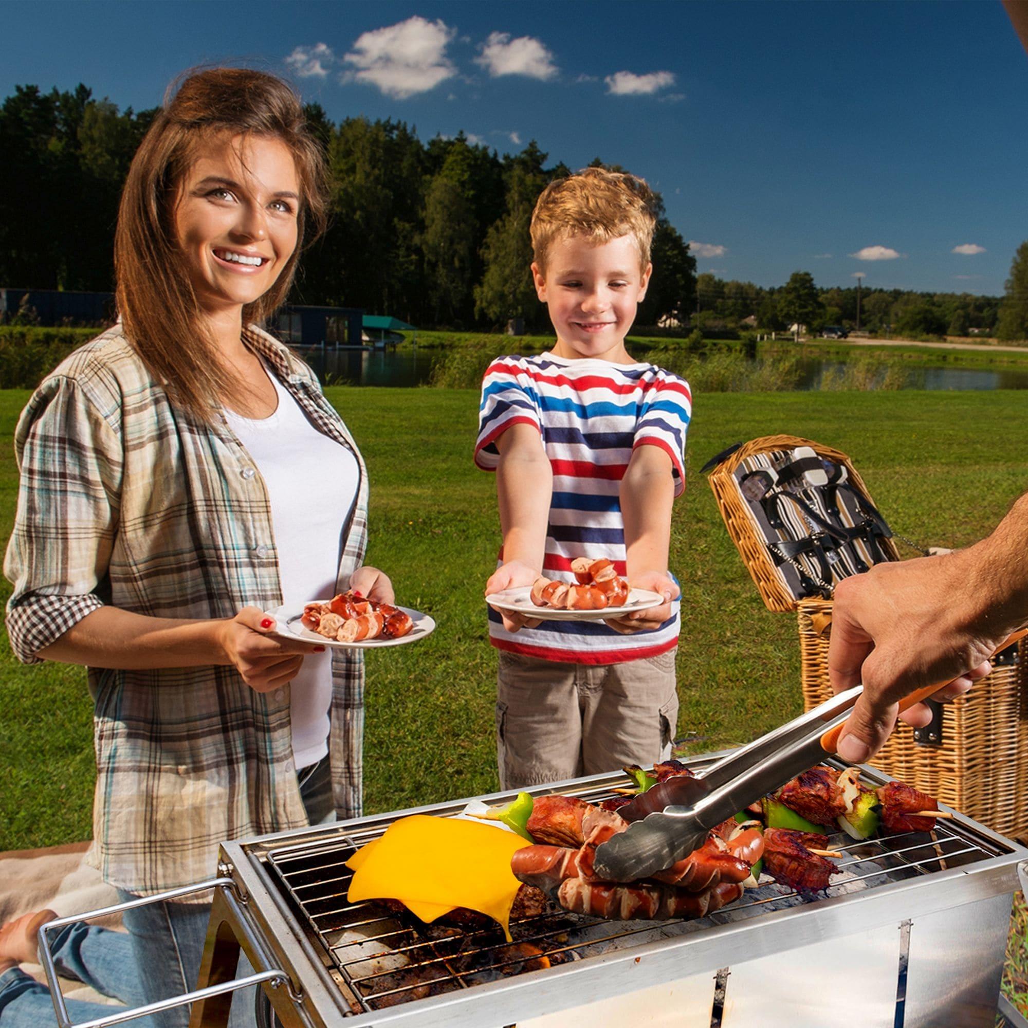 Fire Sense Foldaway Charcoal Grill, Stainless Steel ,Charcoal Grate & Carry Bag Included