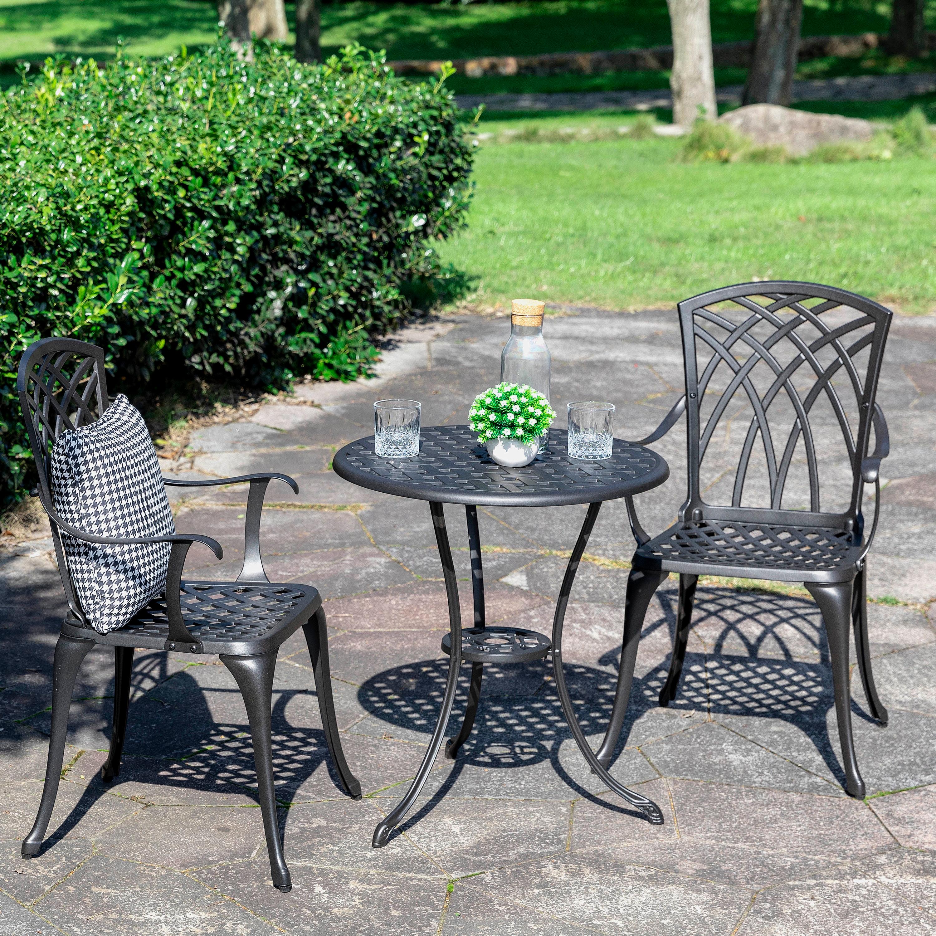 Black Aluminum 3-Piece Bistro Set with Round Table