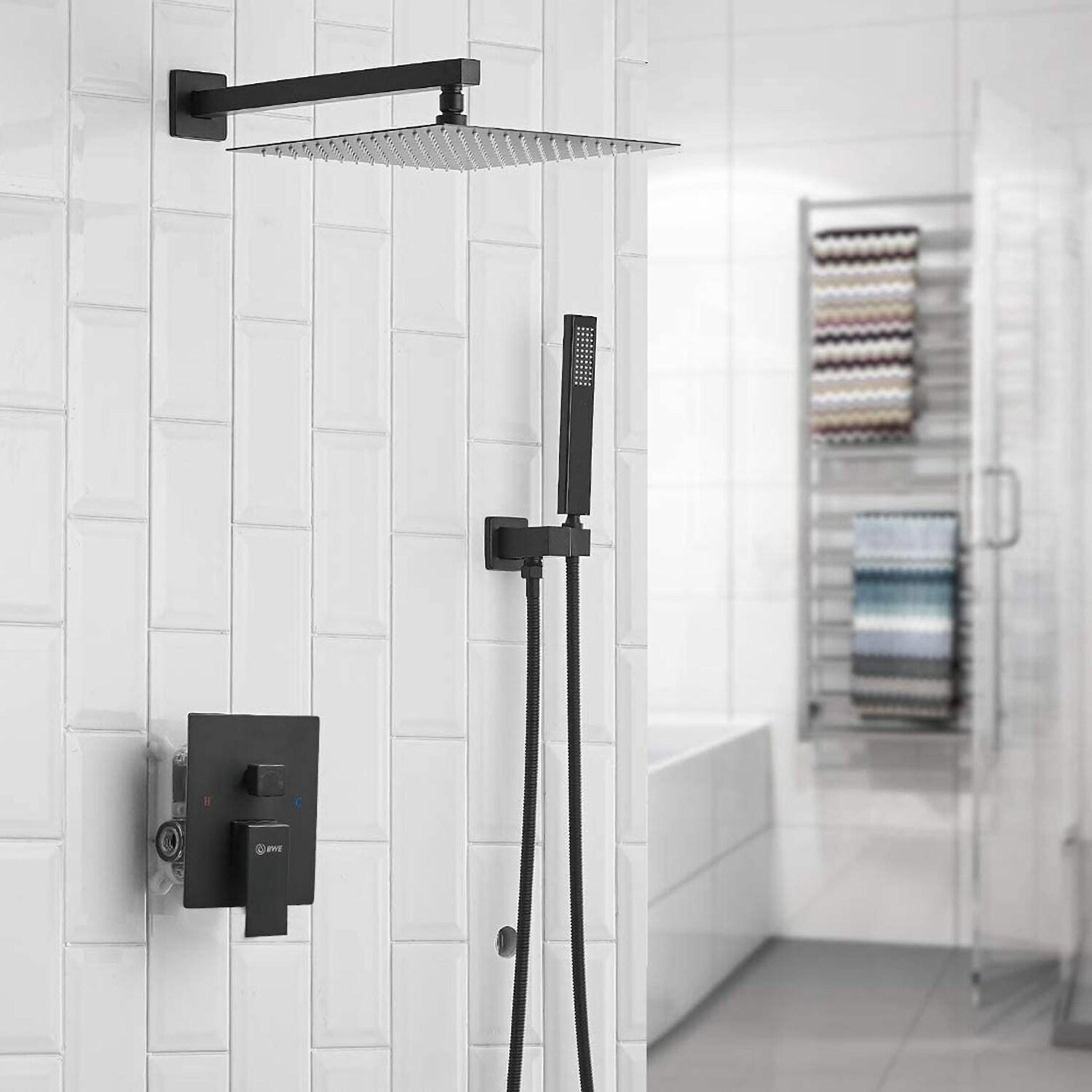 10 Inch Square Bathroom Shower Combo Set In Matte Black