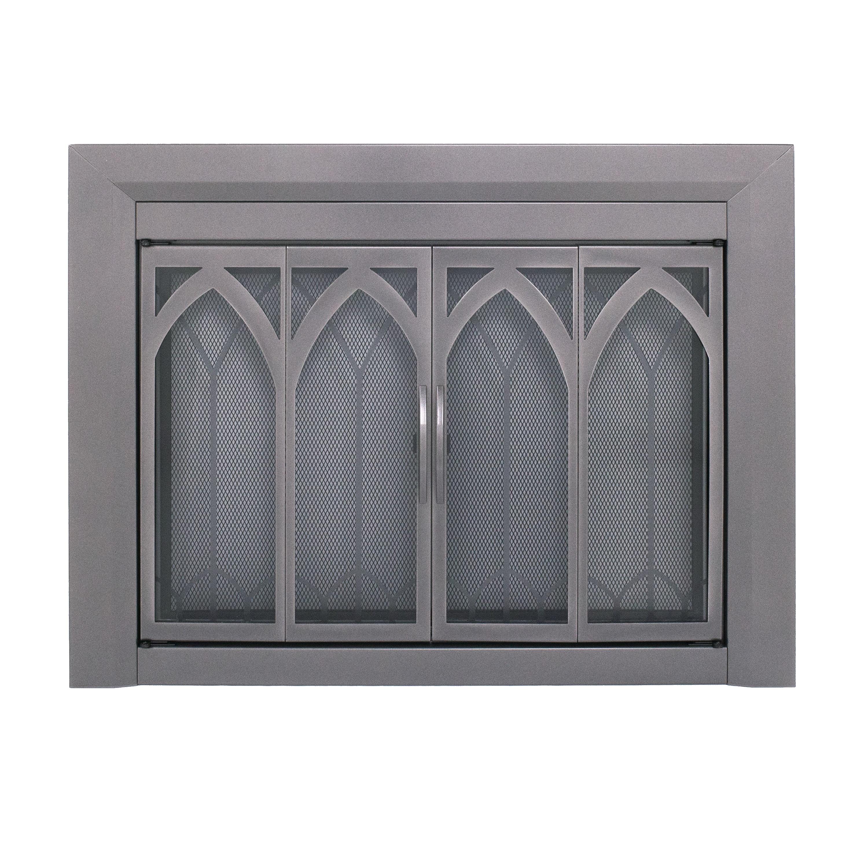 Collin Large Gunmetal Fireplace Glass Doors with Mesh Panels