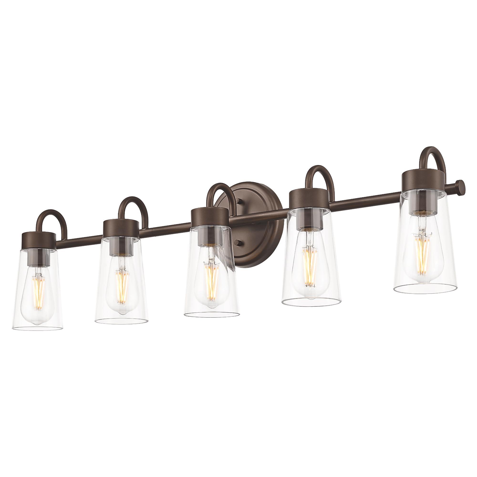 zeyu 33" 5-Light Bathroom Vanity Light, Farmhouse Bathroom Lighting Fixture, Oil Rubbed Bronze Finish with Clear Glass, ZTH108B-5W ORB