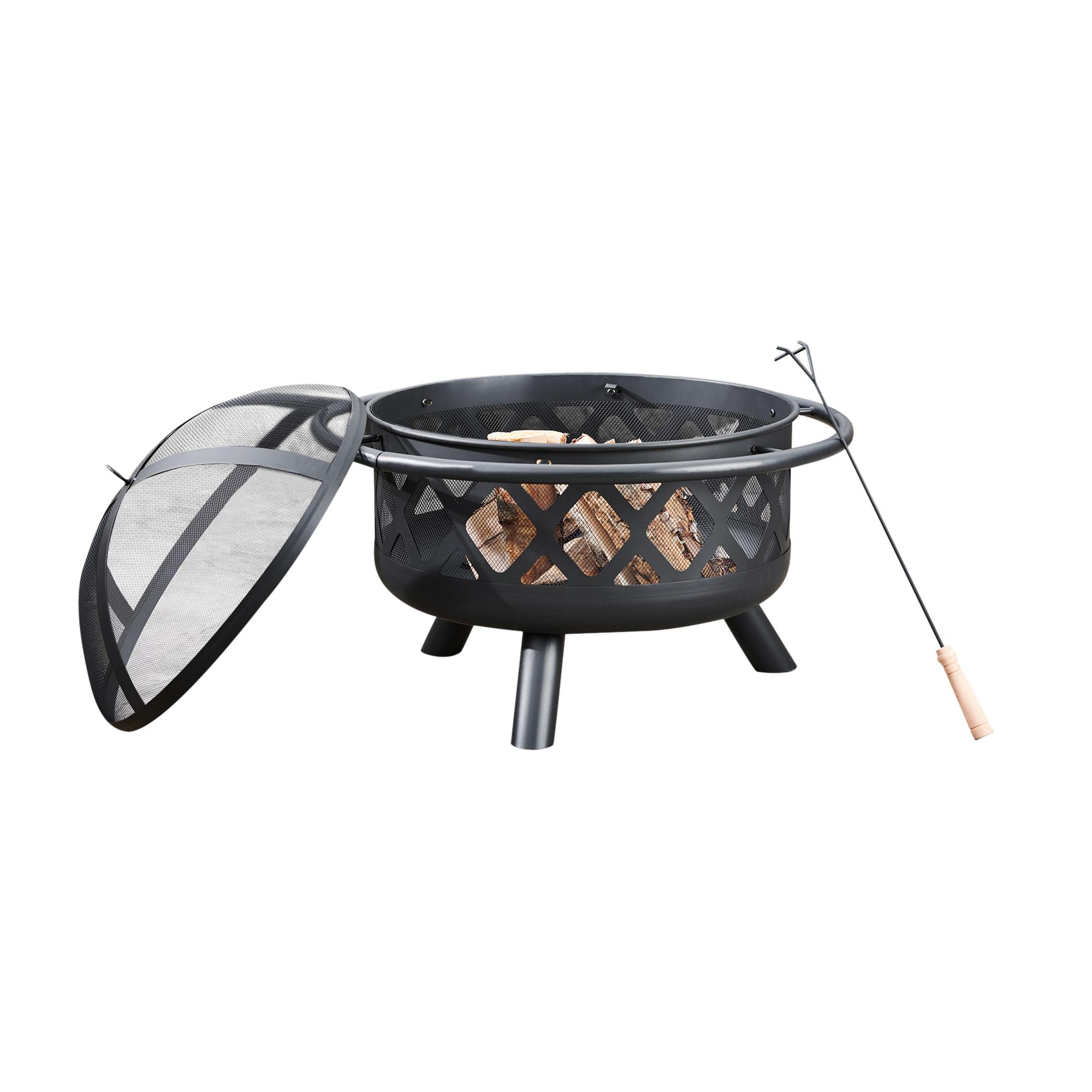 Heisey 30" Outdoor Round Wood Burning Fire Pit with Steel Base