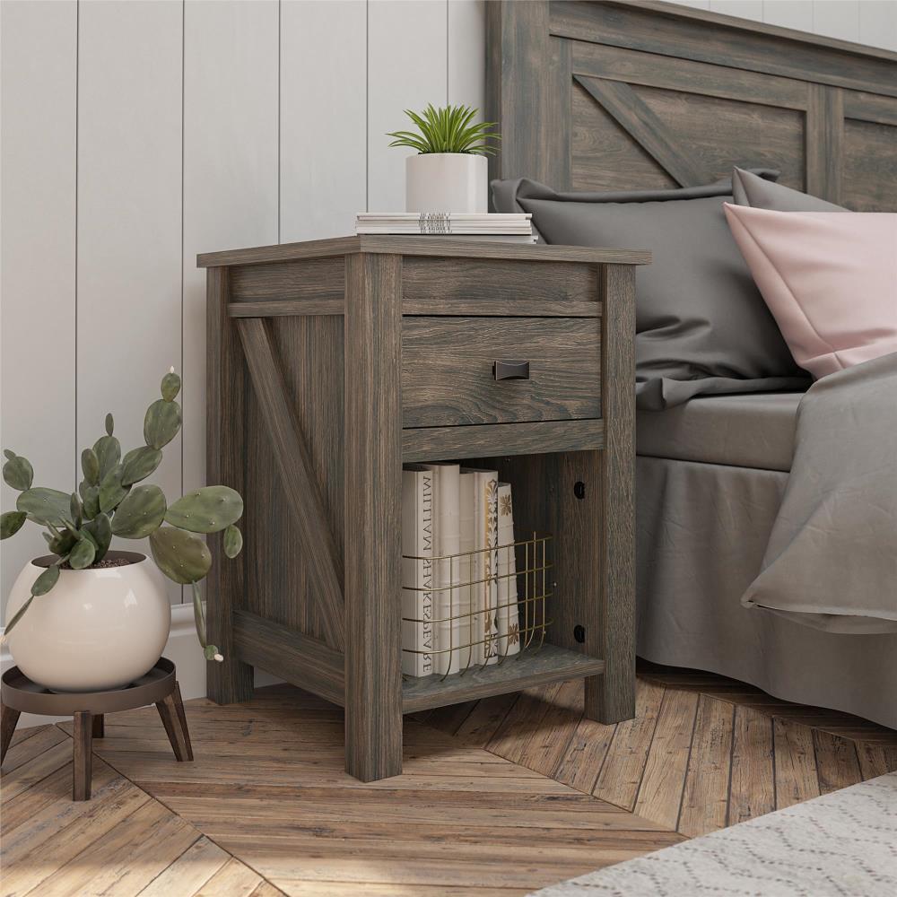 Woven Paths Scandi Farmhouse Nightstand, Weathered Oak