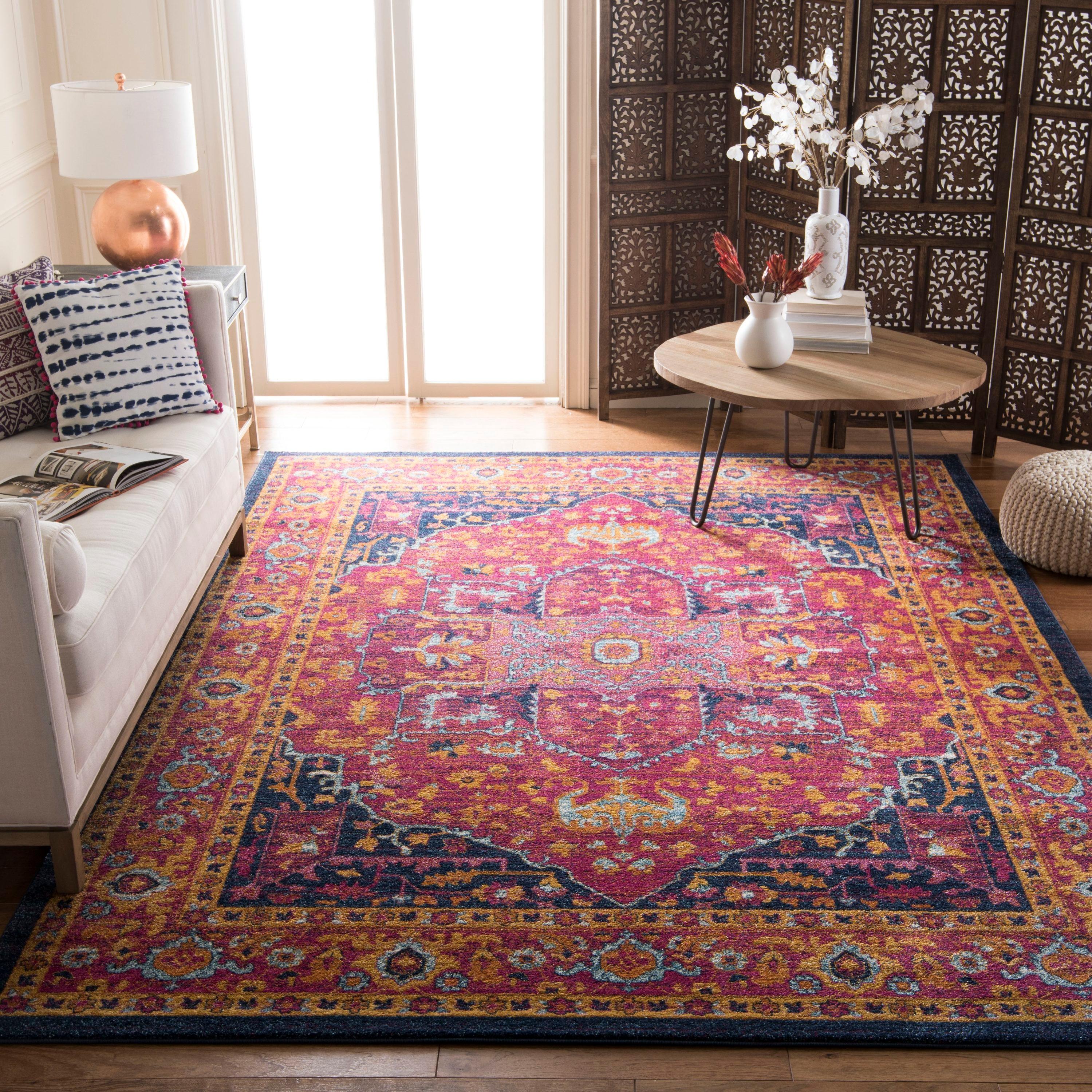 SAFAVIEH Evoke Westley Traditional Floral Area Rug, Fuchsia/Orange, 6'7" x 9'