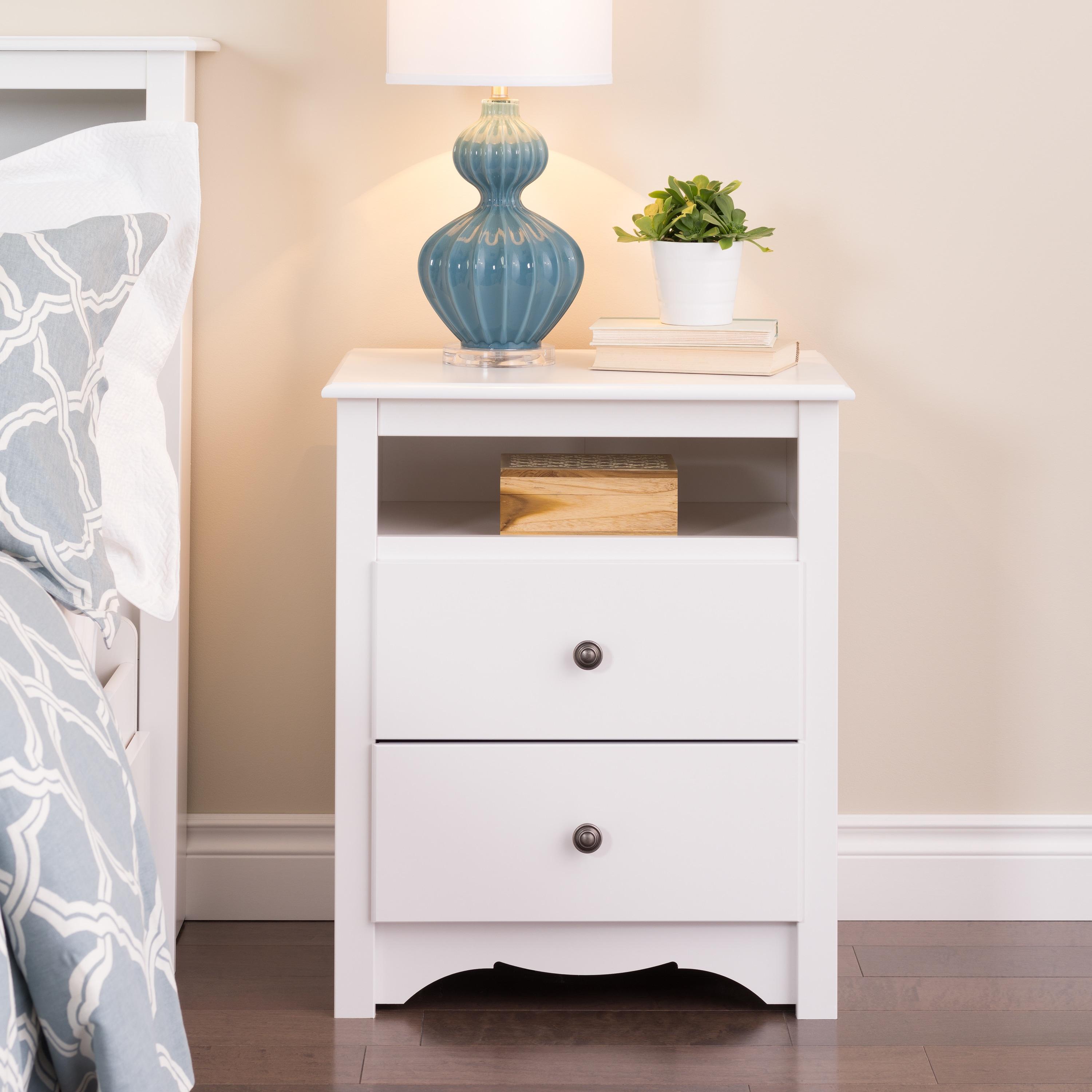 Prepac Tall 2 Drawer Nightstand with Open Shelf White: Laminated, Metal Glides, CARB Certified, 5 Year Warranty