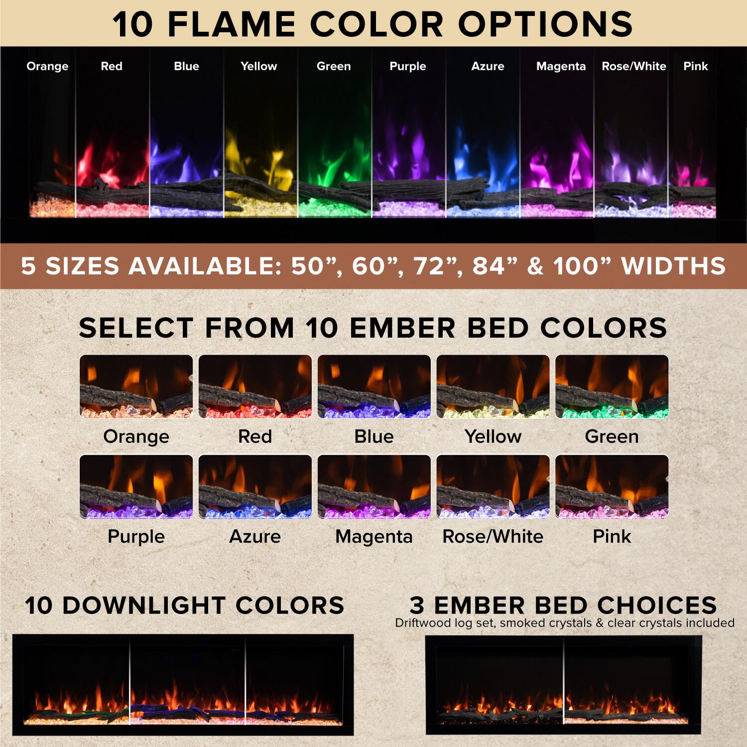 Modern Ember Highmark Smart Linear Electric Fireplace - 10 Flame Colors - Works with Voice Assistant