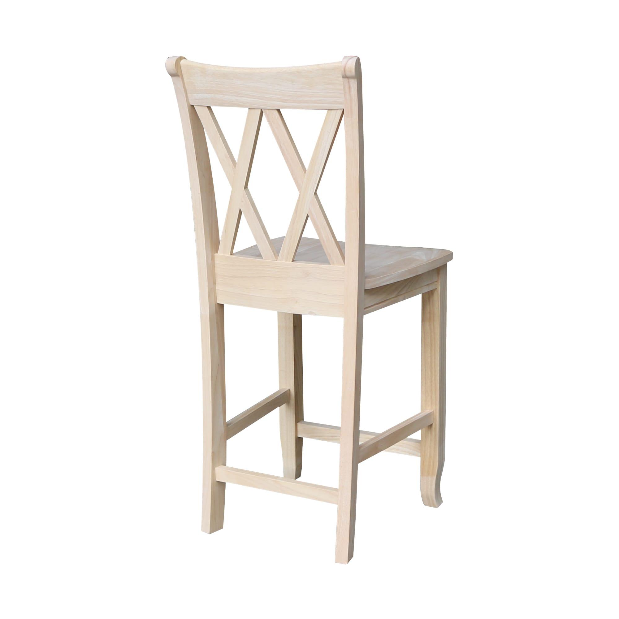 24" Double X Back Counter Height Barstool Unfinished - International Concepts: Solid Wood, Kitchen Island Seating