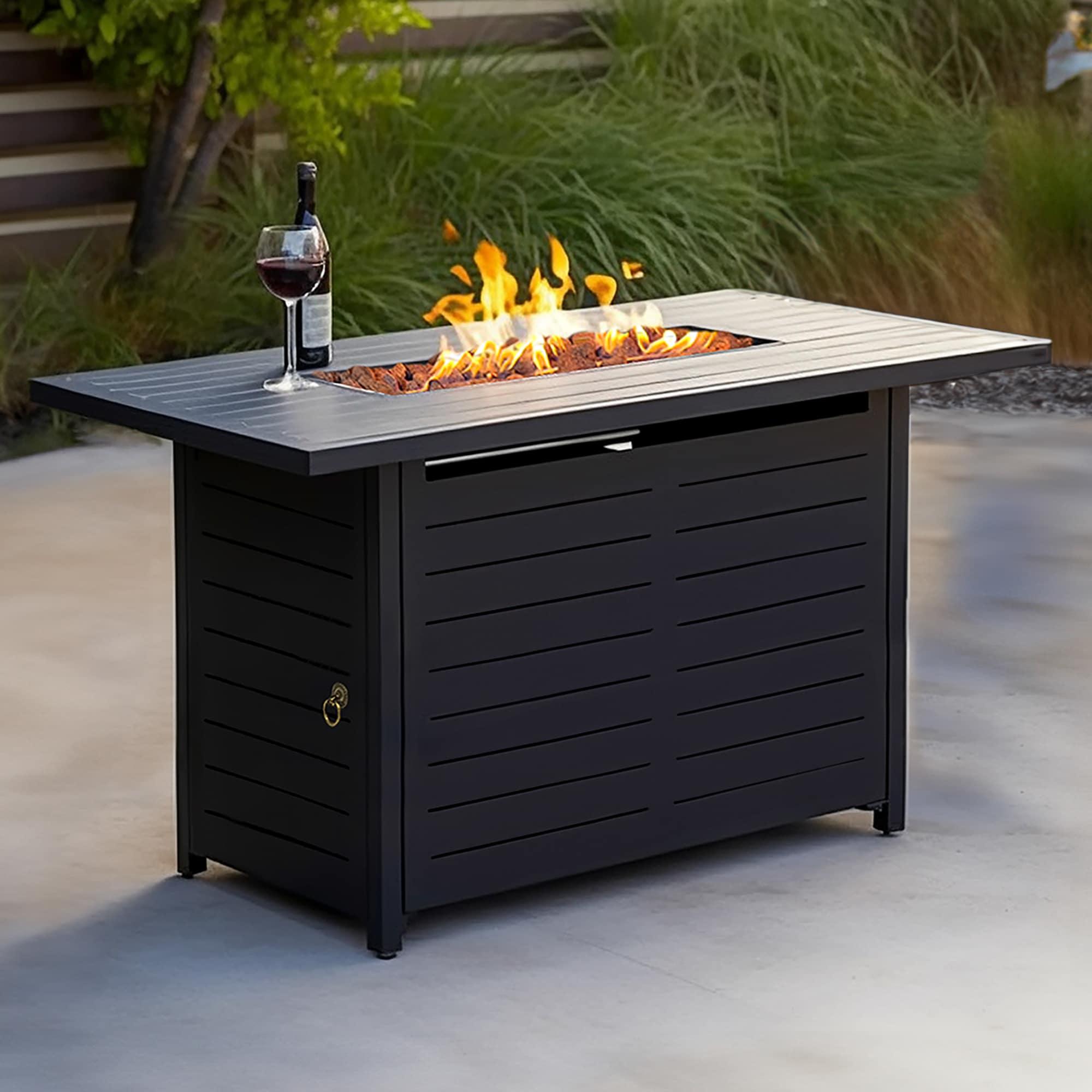 Kinger Home 42-Inch Outdoor Propane Fire Pit Table for Patio, 50,000 BTU CSA Certified, Powder Coating Steel Frame, Black