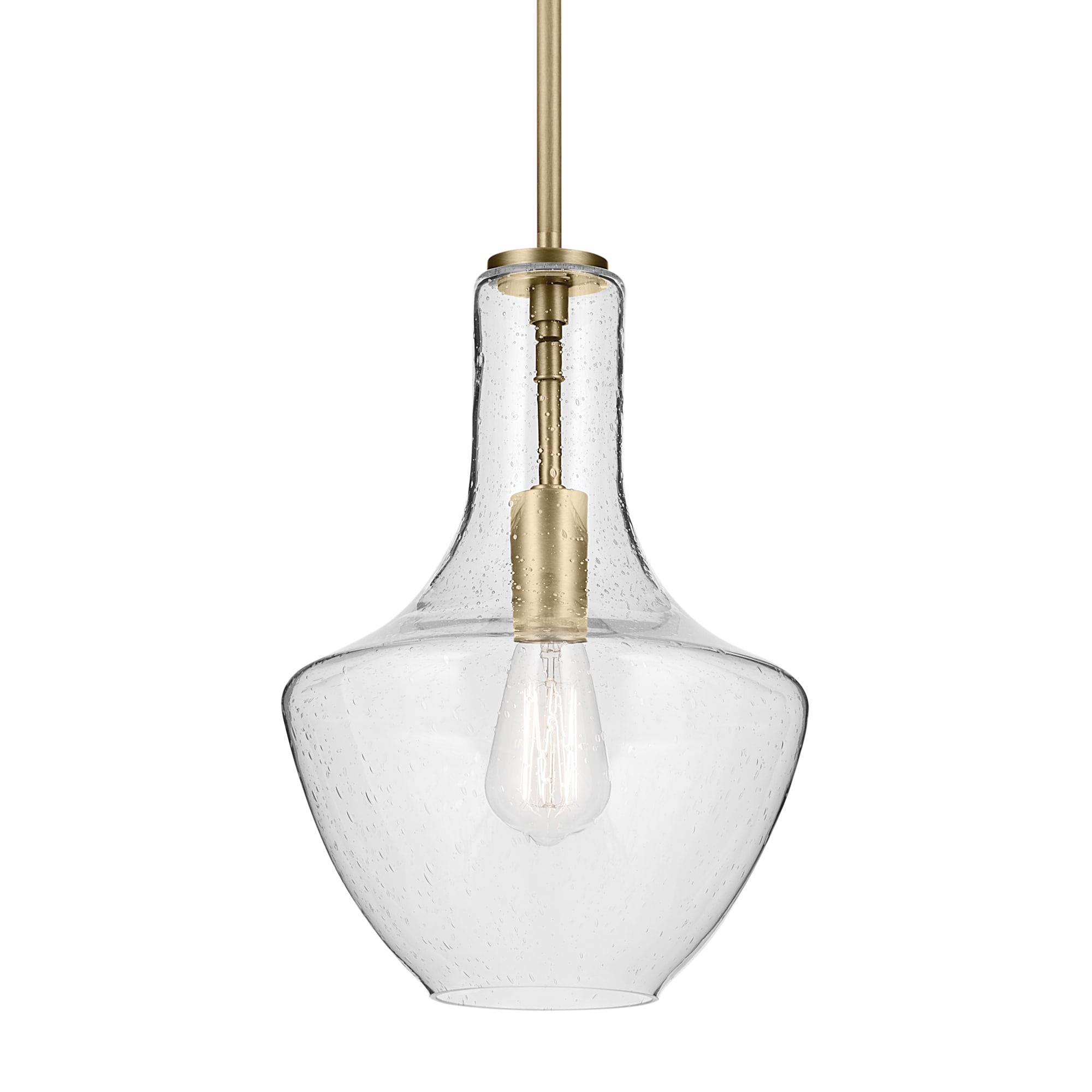 Natural Brass Mini Pendant with Clear Seeded Glass Shade