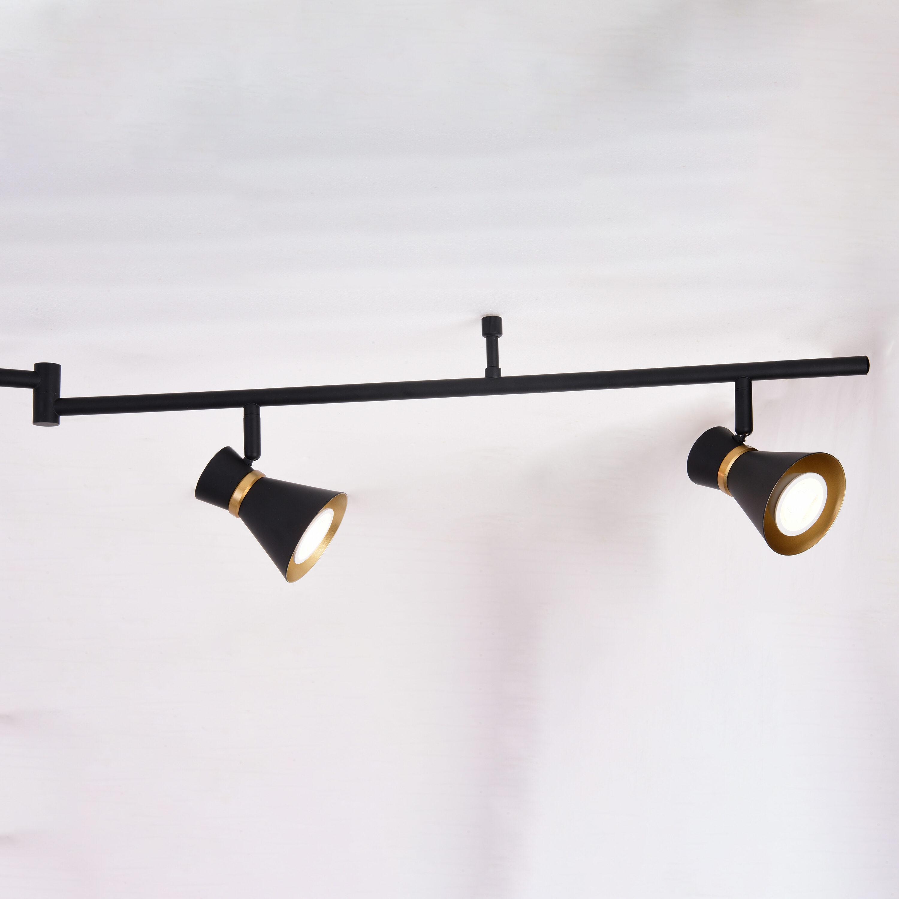Alto 6 Light LED Matte Black with Gold Satin Brass Accents Mid-Century Modern Swing Arm Directional Ceiling Spot Fixture with Metal Shades