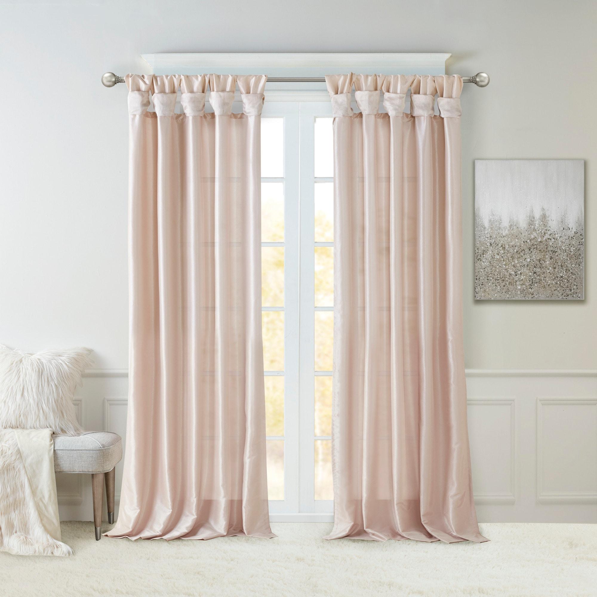 Madison Park Twist Tab Lined Window Curtain - Solid Print, Blush, 50"W x 84"L - Emilia