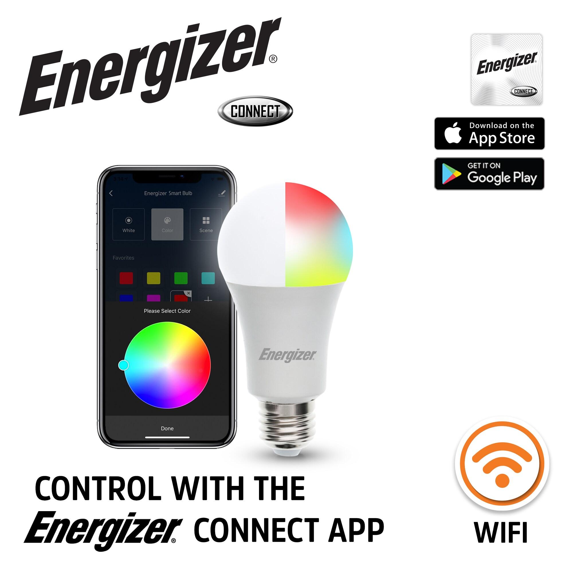 Energizer Connect Smart A19 LED White & Multi-Color RGB Light Bulbs with Voice Control and Remote Access Through Your Smartphone | Compatible with Alexa and Google Assistant