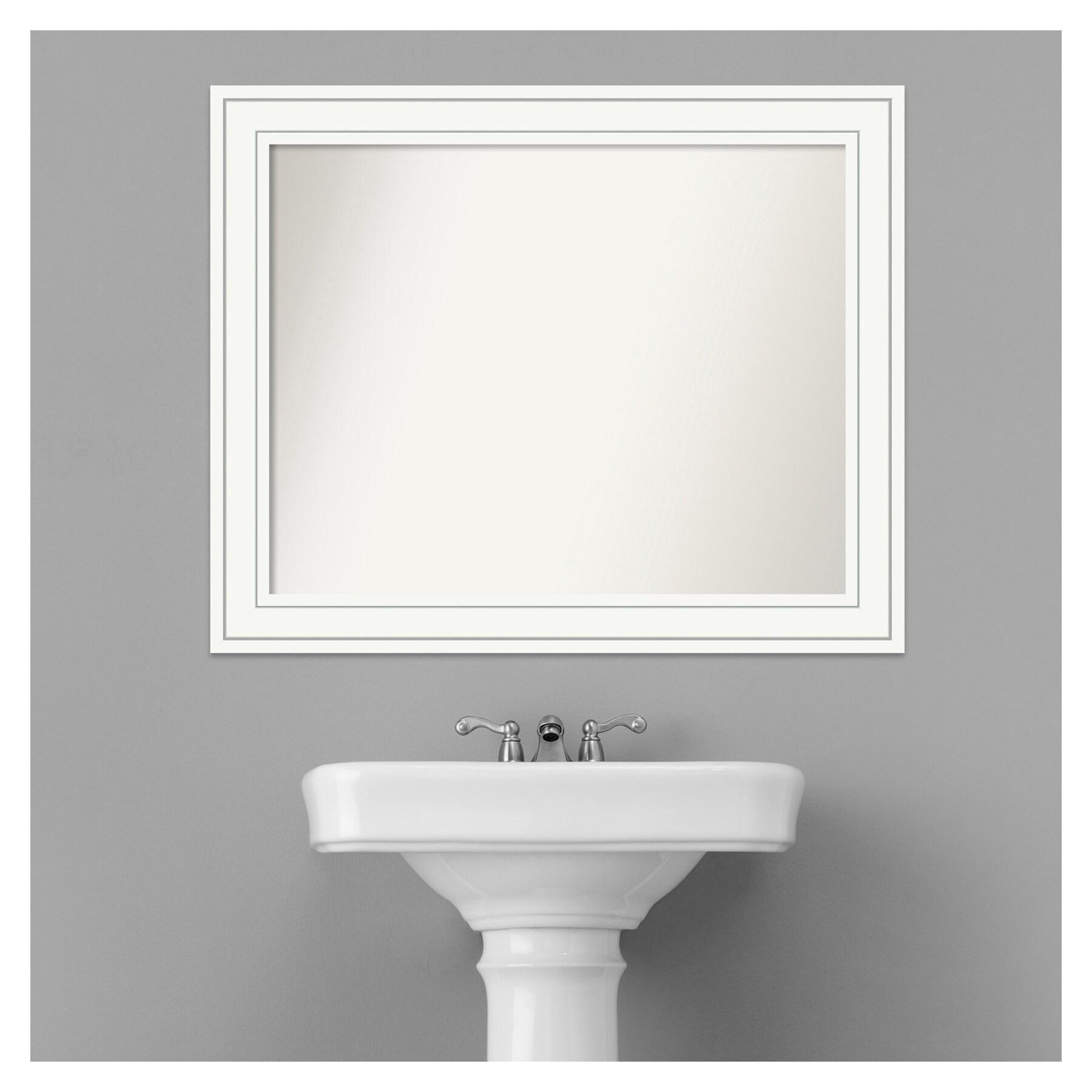 33" x 27" Non-Beveled Craftsman Wood Bathroom Wall Mirror White - Amanti Art: Modern Style, Wall Mounted, Includes Hardware