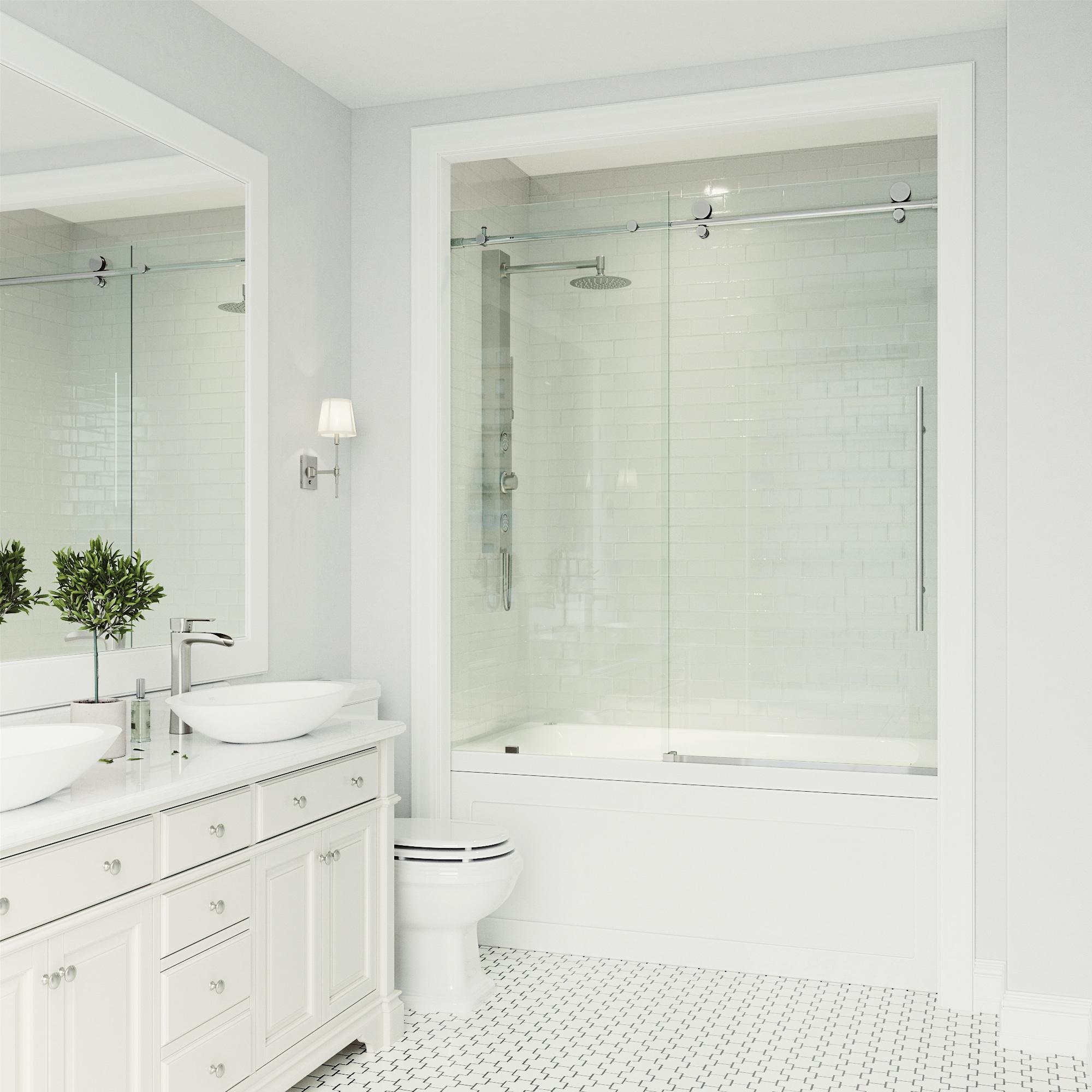 Elan E-Class 56-60" W x 66" H Sliding Frameless Tub Door with 3/8" Clear Glass