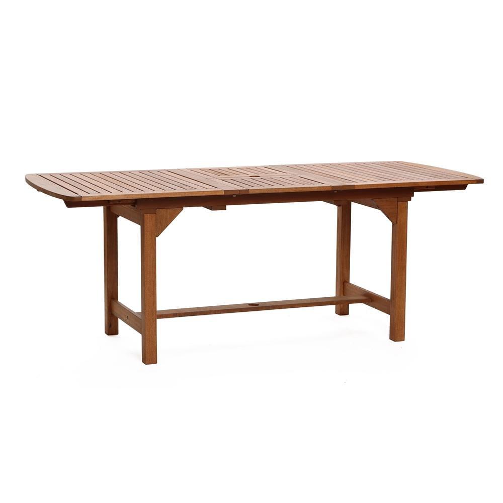 LuxenHome Natural Solid Wood 60"-78" Extending Rounded Rectangle Outdoor Dining Table Brown