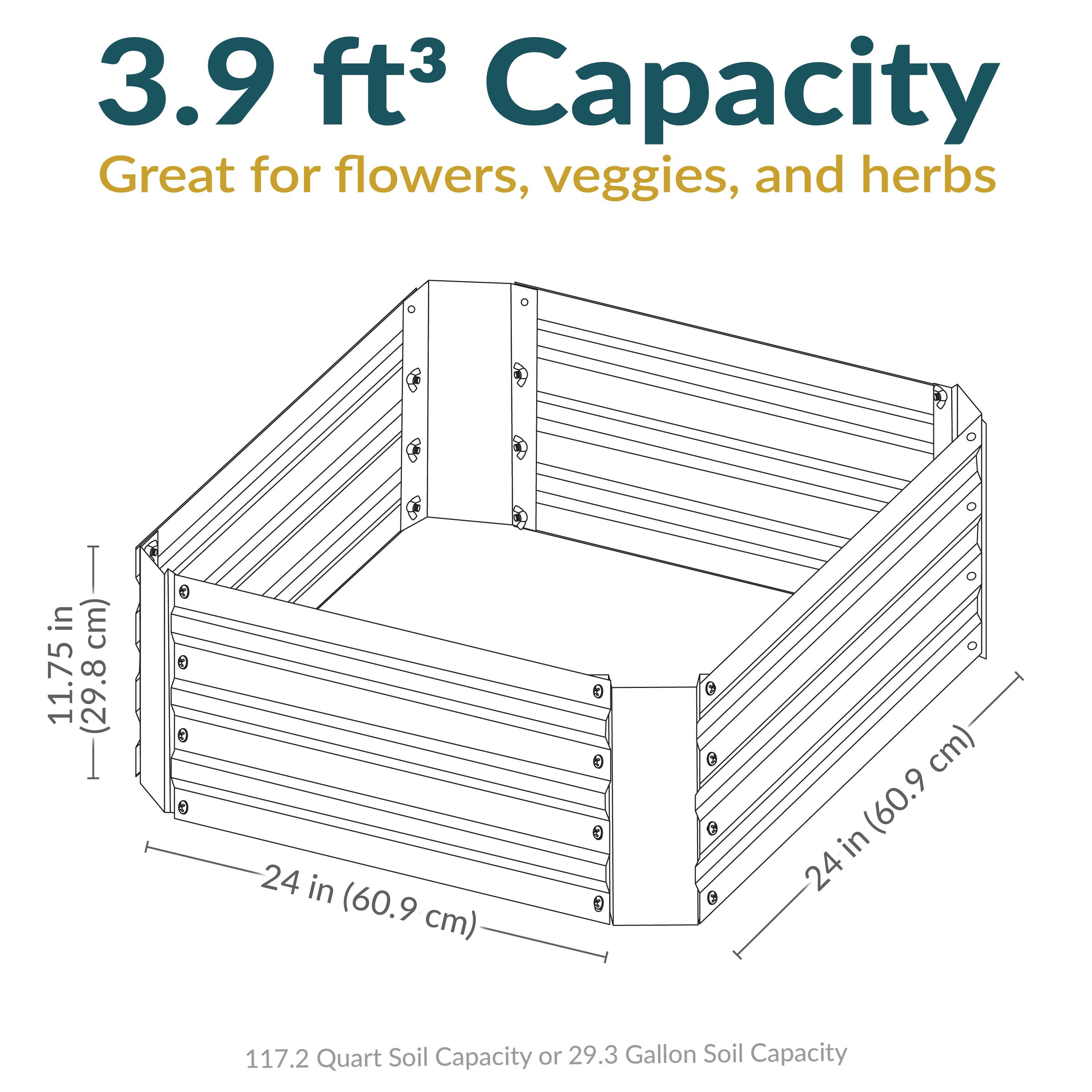 Sunnydaze Corrugated Galvanized Steel Raised Garden Bed for Plants, Vegetables, and Flowers - 24" Square x 11.75" H - Dark Gray