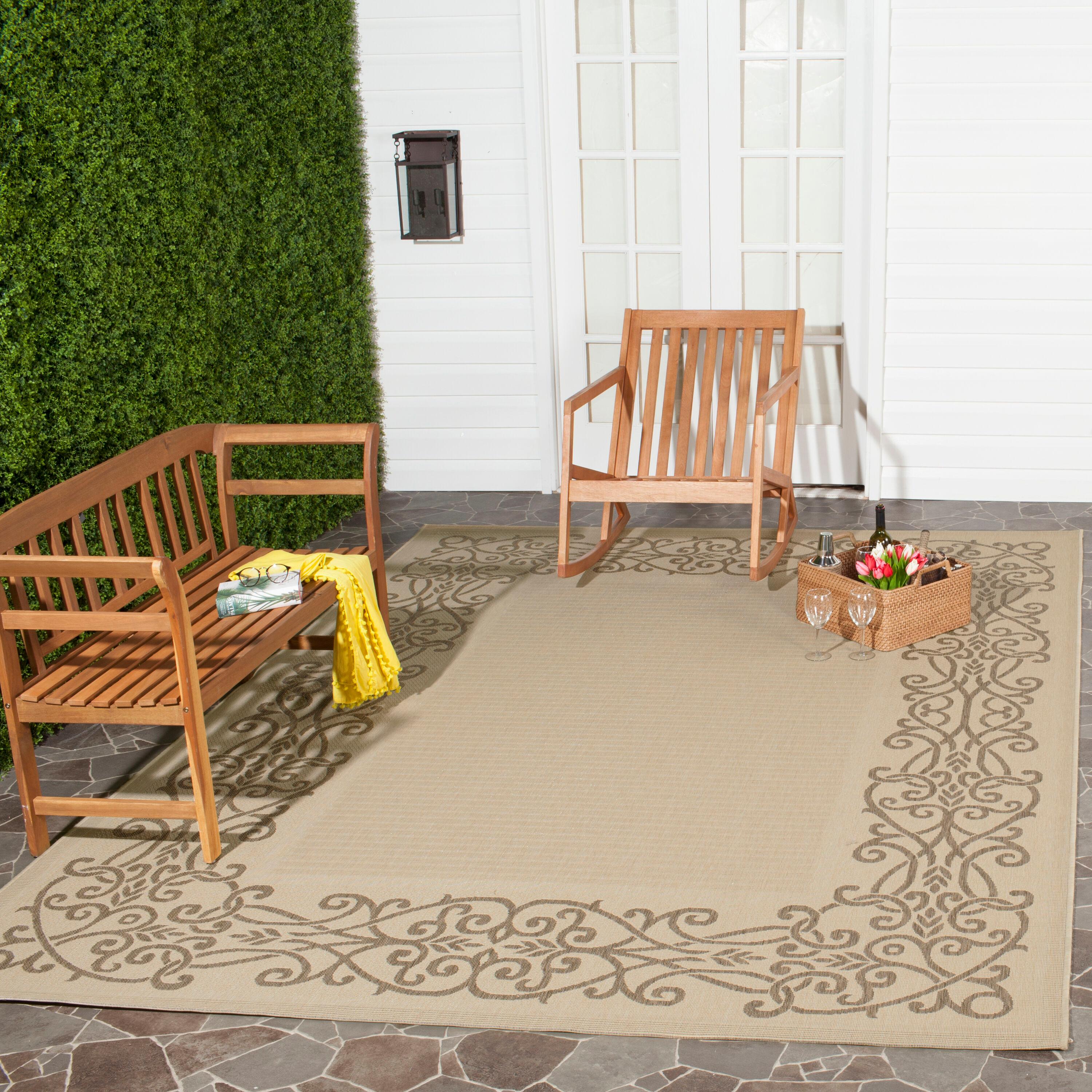 Courtyard CY1588 Power Loomed Indoor and Outdoor Area Rug - Natural/Brown - 4'x5'7" - Safavieh