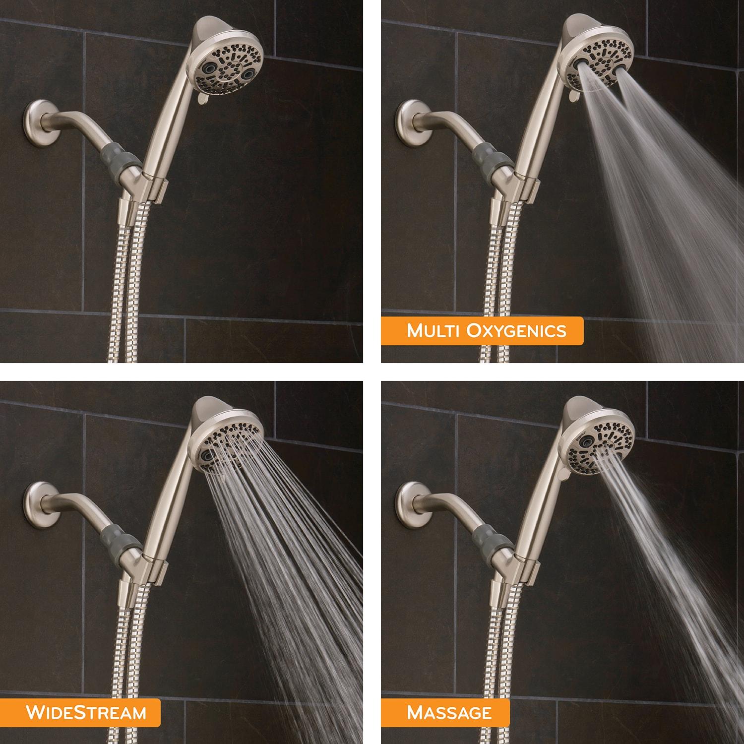 Brushed Nickel 3-Setting Handheld Showerhead with Pulse and Rain