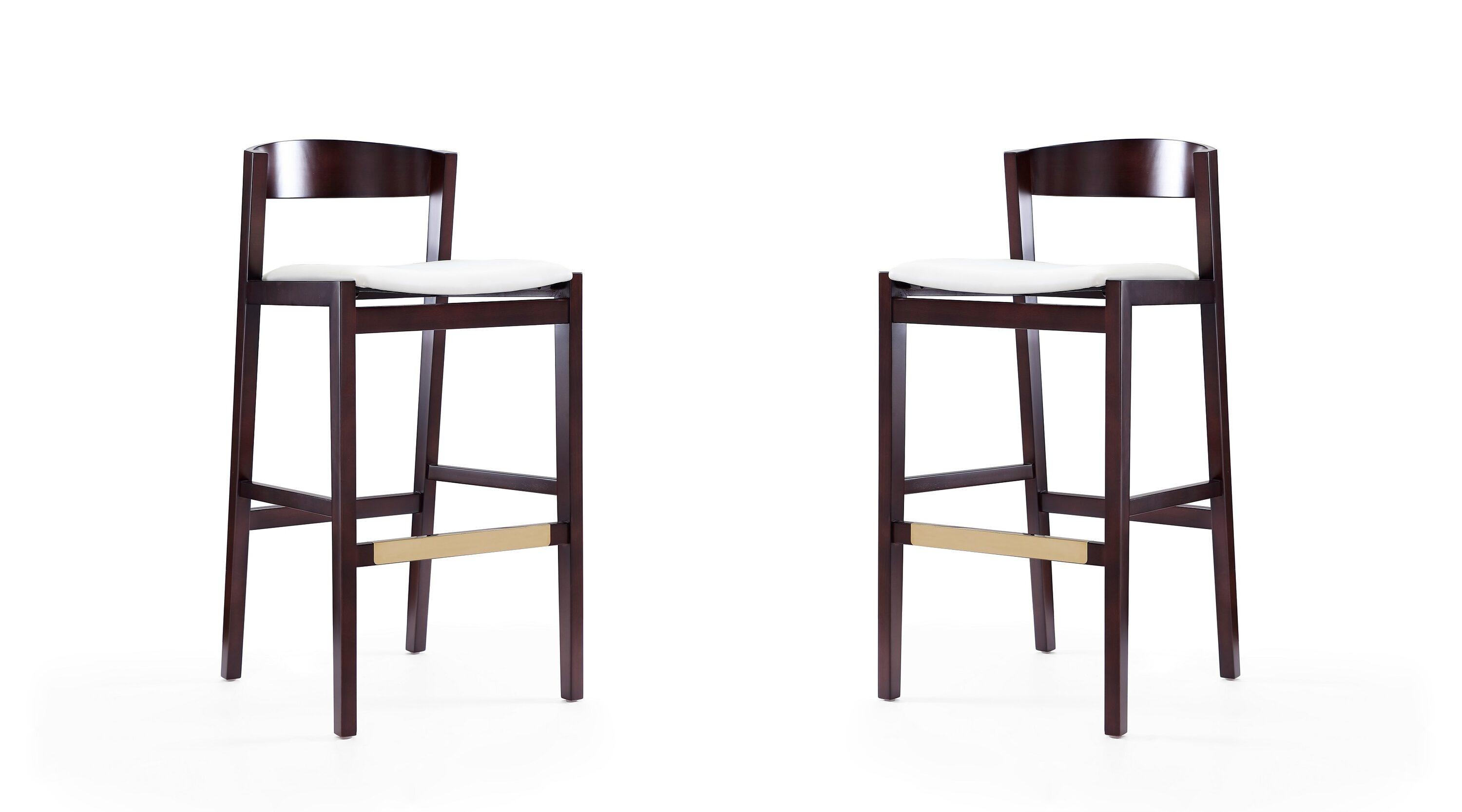 Set of 2 Klismos Upholstered Beech Wood Barstools Ivory - Manhattan Comfort: 30" Fixed Height, Foam Padded