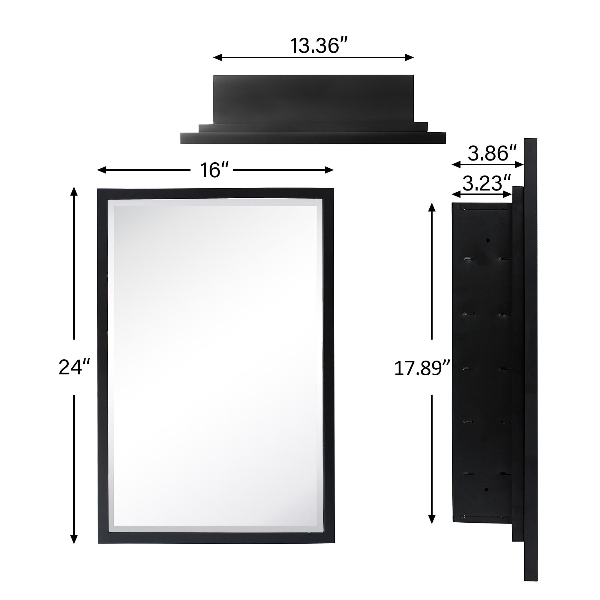 TEHOME Black Metal Framed Recessed Bathroom Medicine Cabinet with Mirror 16 x 24''