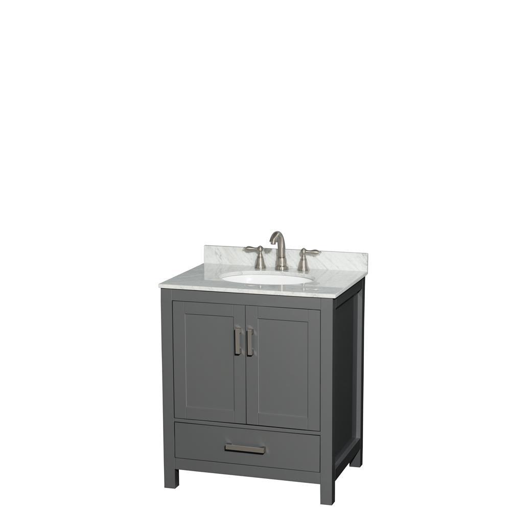 Wyndham Collection Sheffield 30" Freestanding Single Bathroom Vanity with Marble Top
