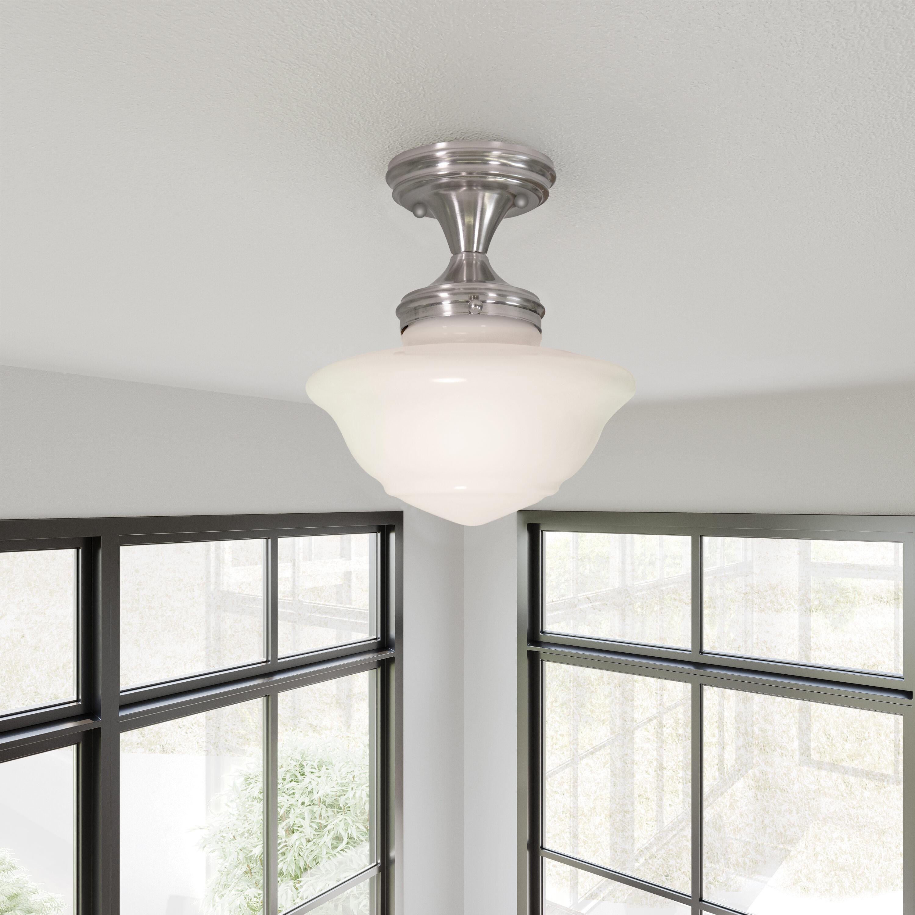 Design House Schoolhouse 9" Semi-Flush Mount Ceiling Light, Satin Nickel