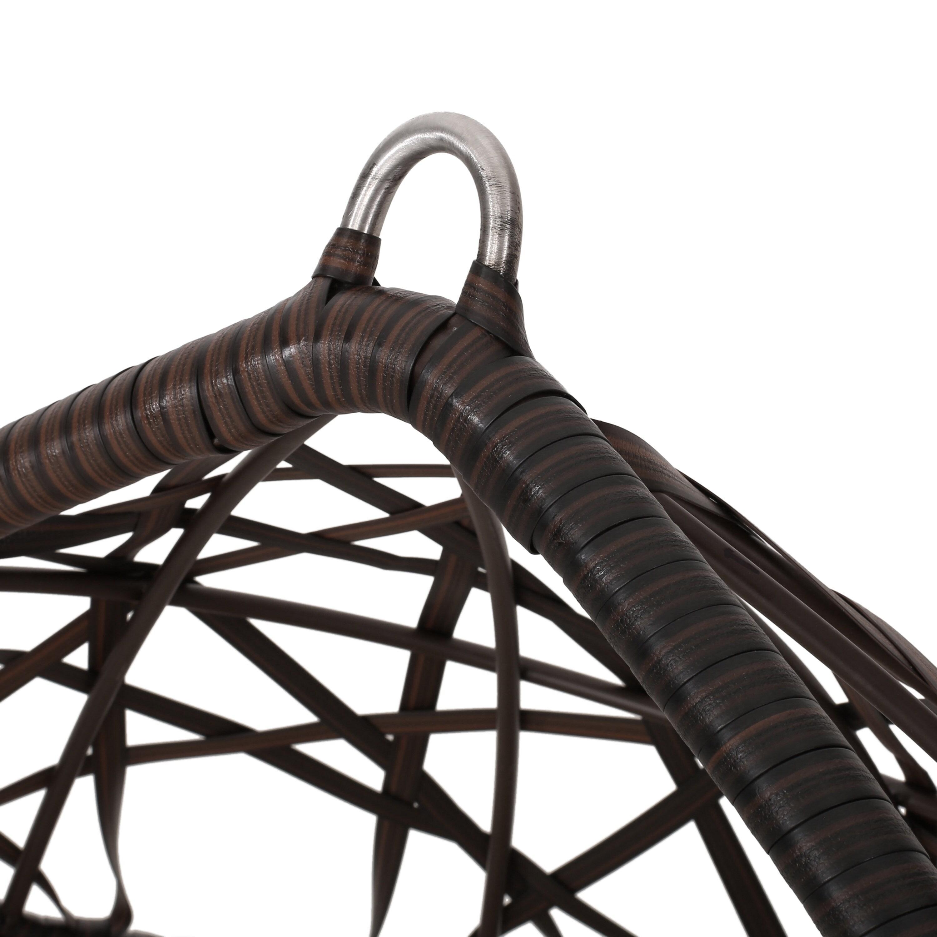 Cayuse Wicker Tear Drop Hanging Chair - Brown/Tan - Christopher Knight Home: Outdoor Patio Swing with Cushion