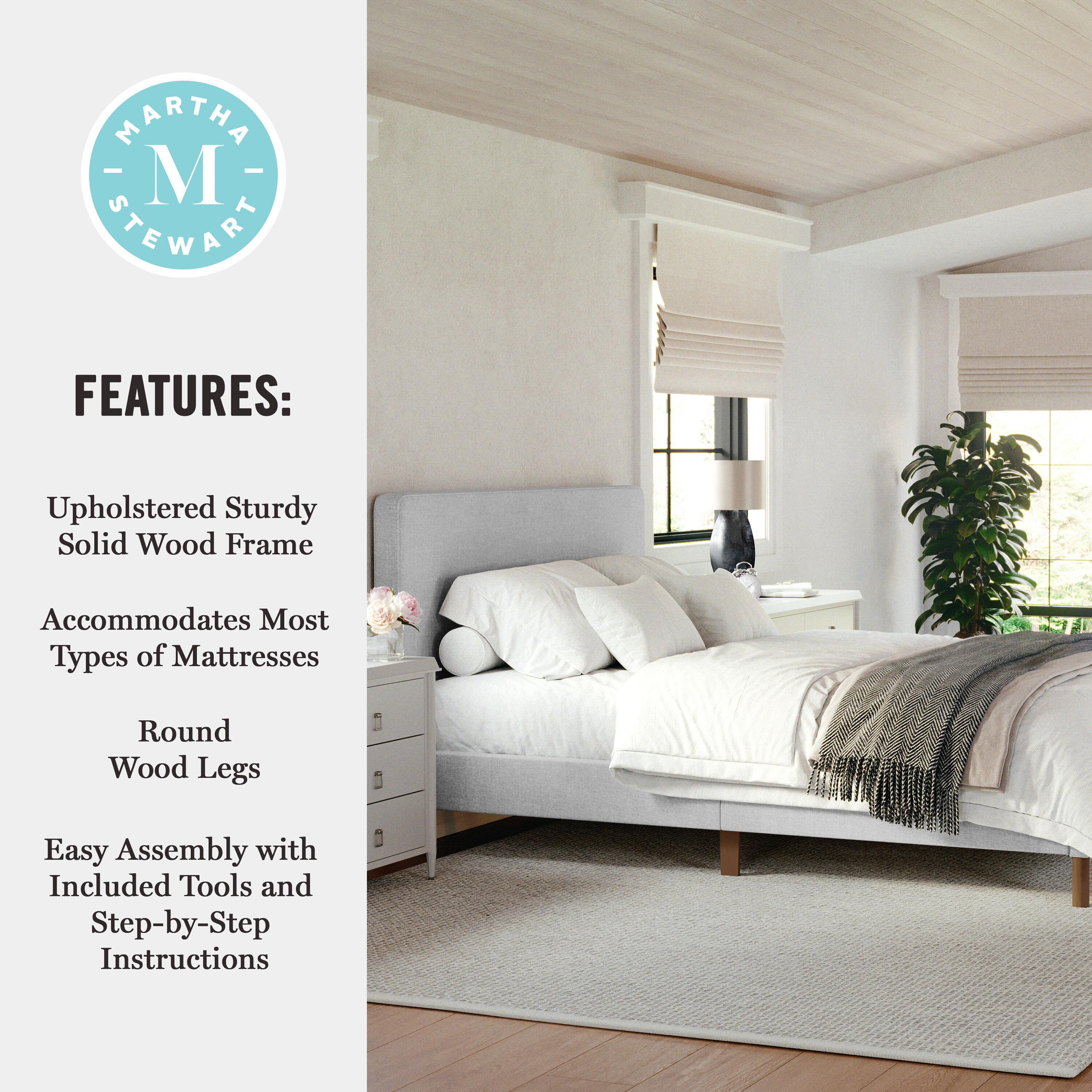 Martha Stewart Britta Upholstered Platform Bed With Piped Detail Headboard