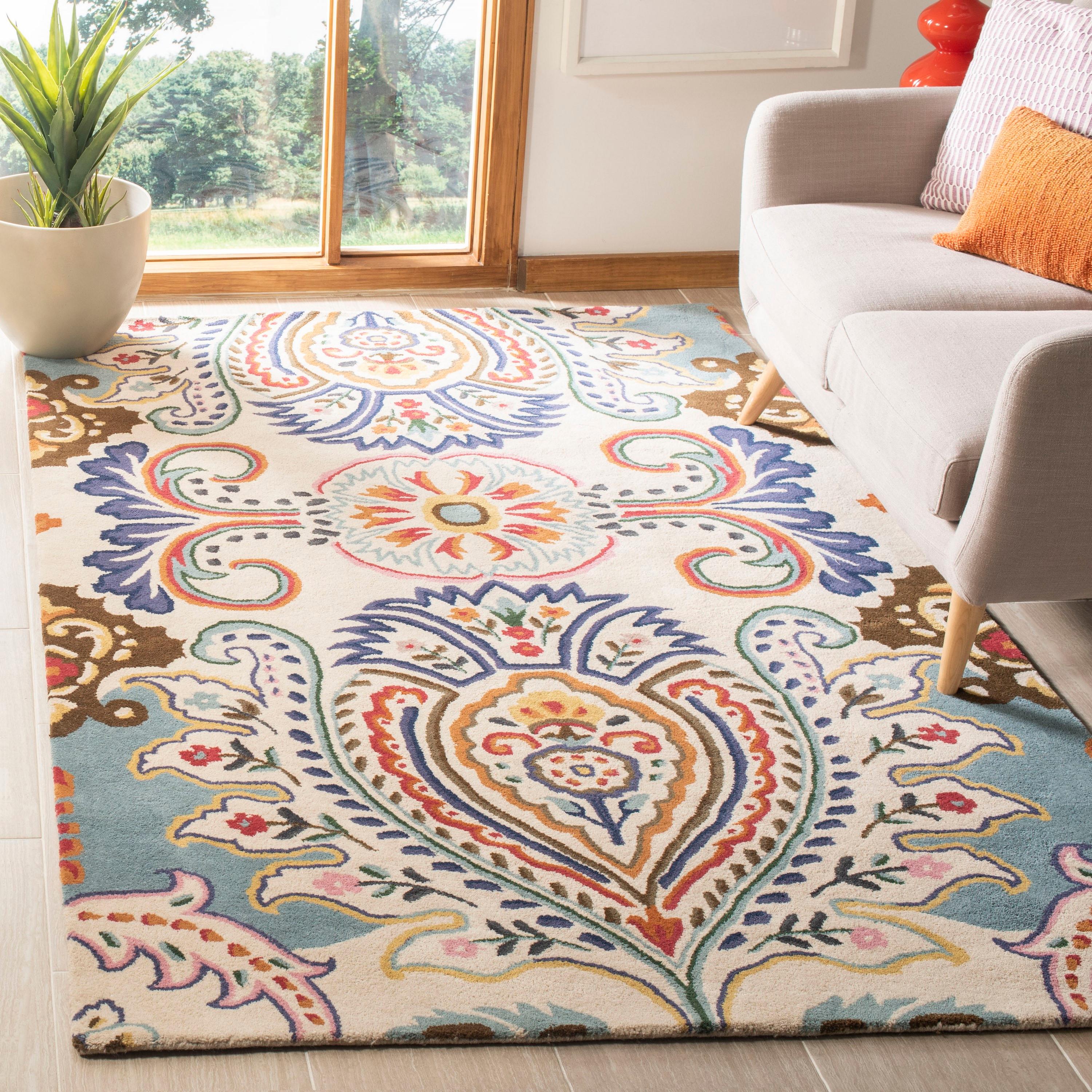 Bella BEL118 Hand Tufted Area Rug - Ivory/Teal - 5'x8' - Safavieh.