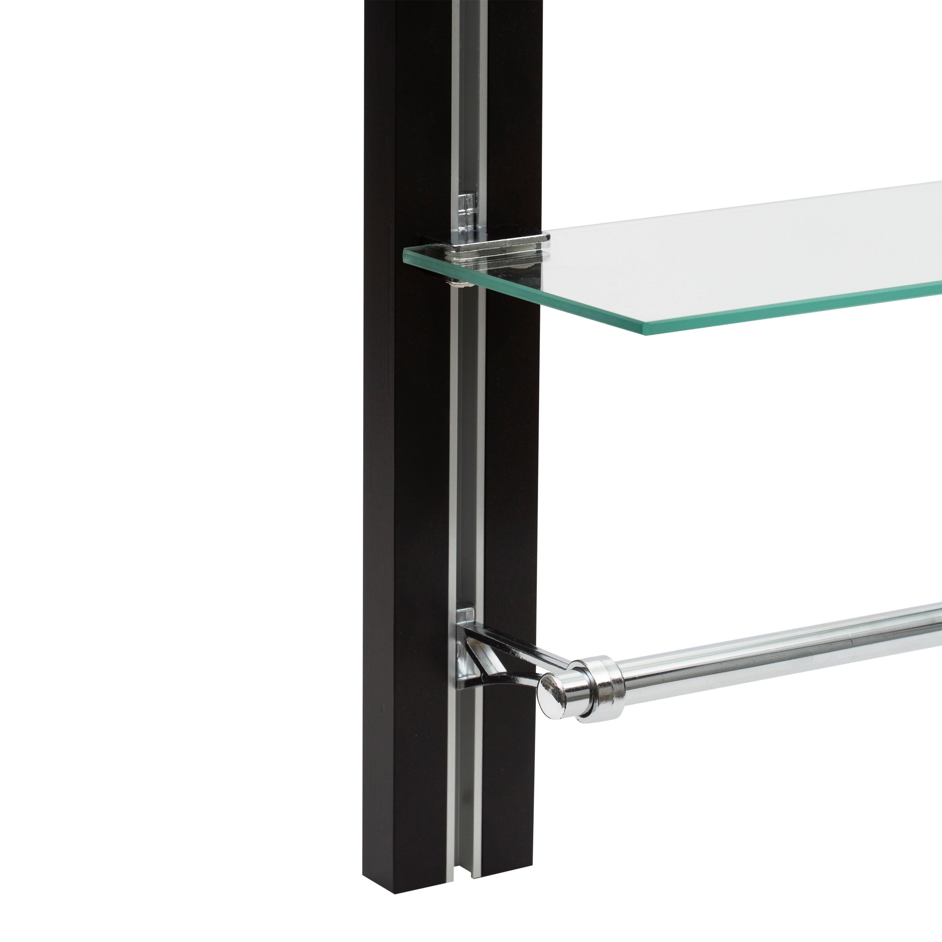 Organize It All Two Tier Deluxe Wood Glass Shelf with Towel Bar Brown : Microfiber, Machine Washable, Non-Slip Backing