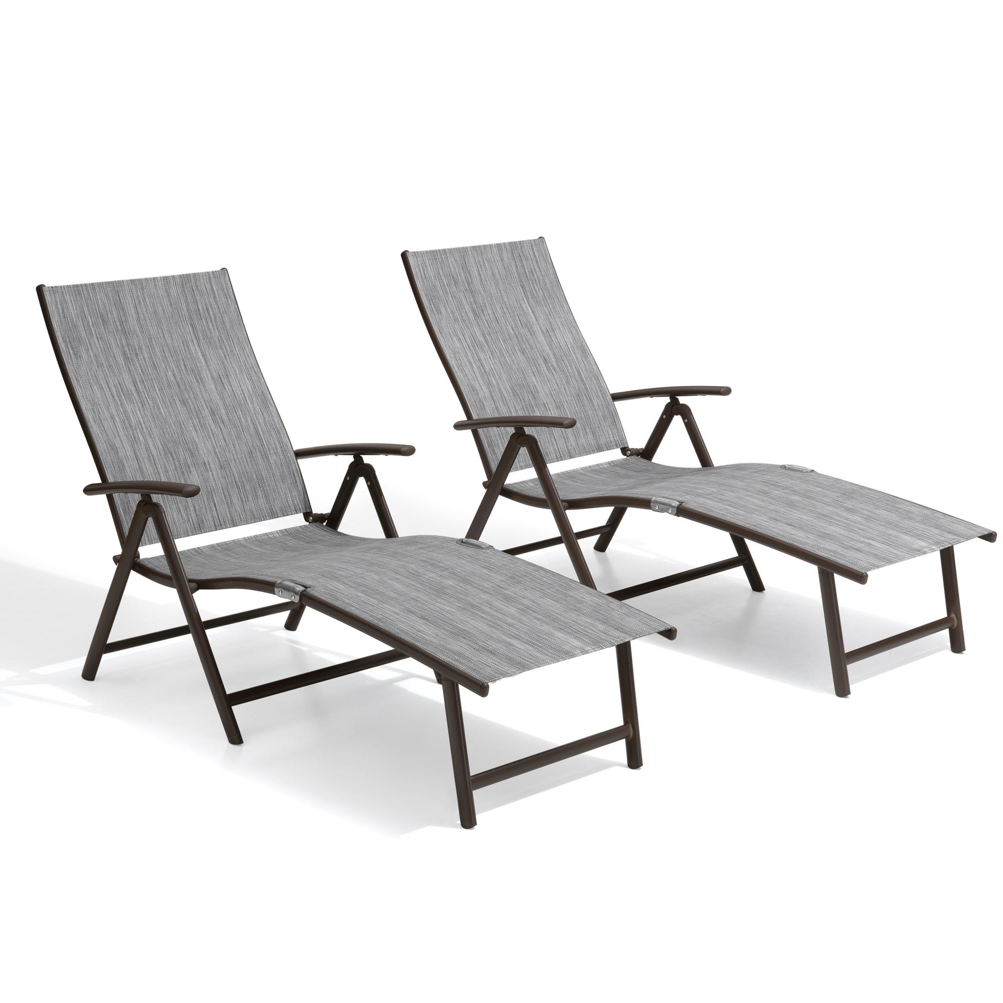 2pc Outdoor Aluminum Adjustable Chaise Lounges - Black/Gray - Crestlive Products: Foldable, Weather-Resistant, No Assembly Required