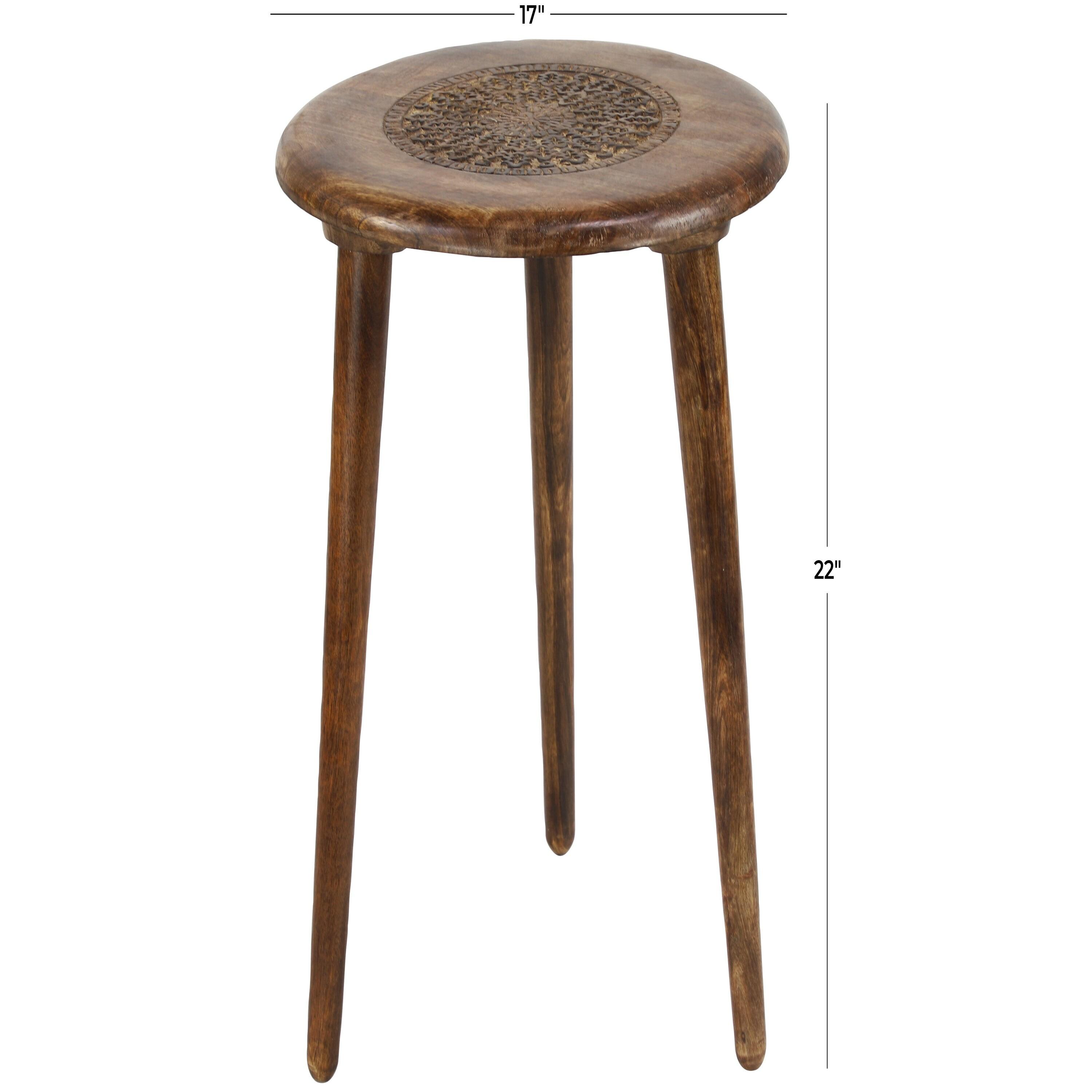 Carved Mango Wood Tripod Table Brown - Olivia & May: Handmade, Indoor, Rustic Style, 100 lbs Max