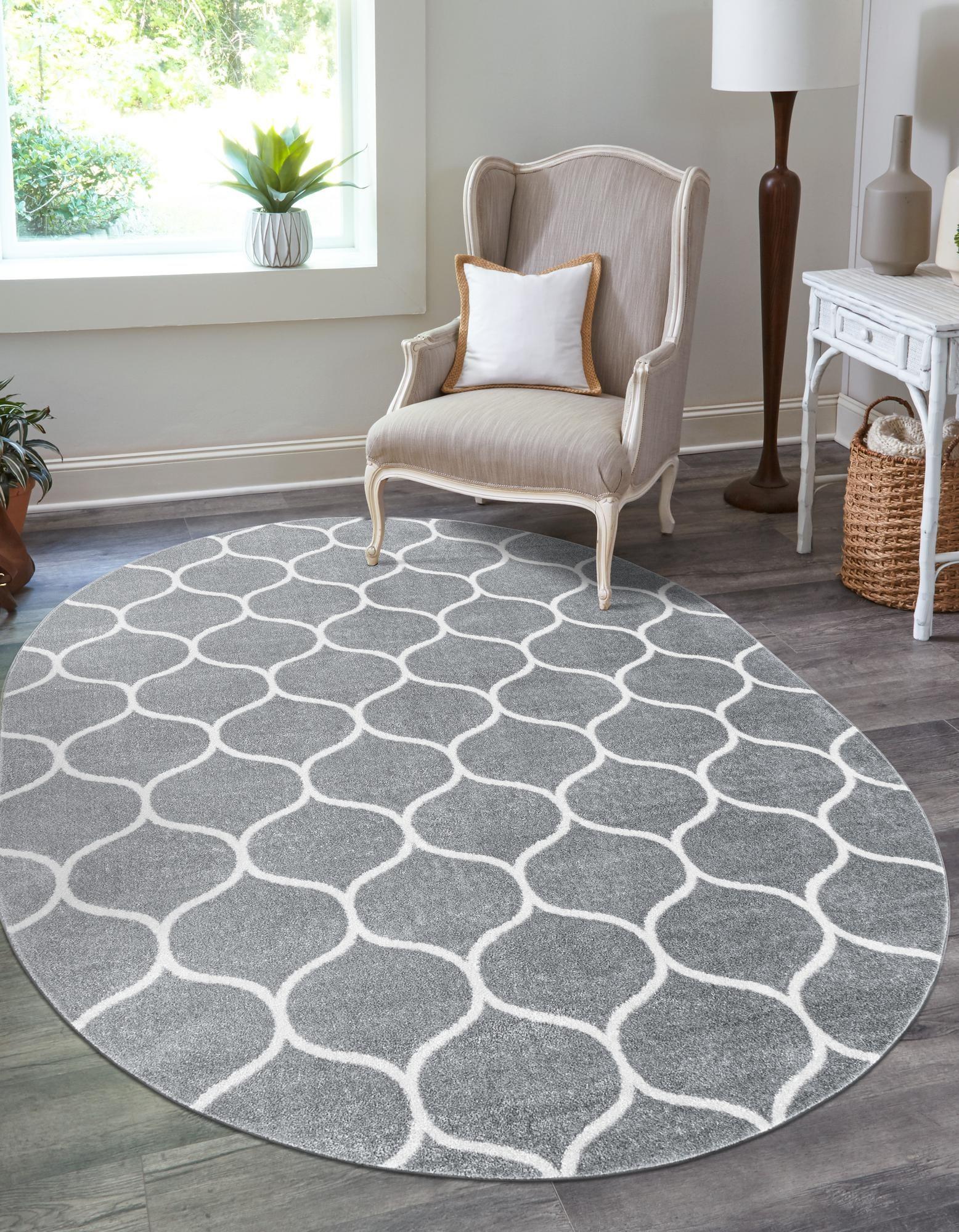 Unique Loom 7' 10 x 10' 0 Trellis Frieze Rounded Light Gray Area Rug
