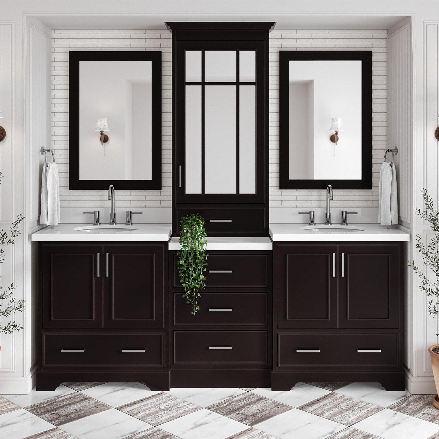 Ariel Stafford 85 in Double Sink Vanity Set in Espresso