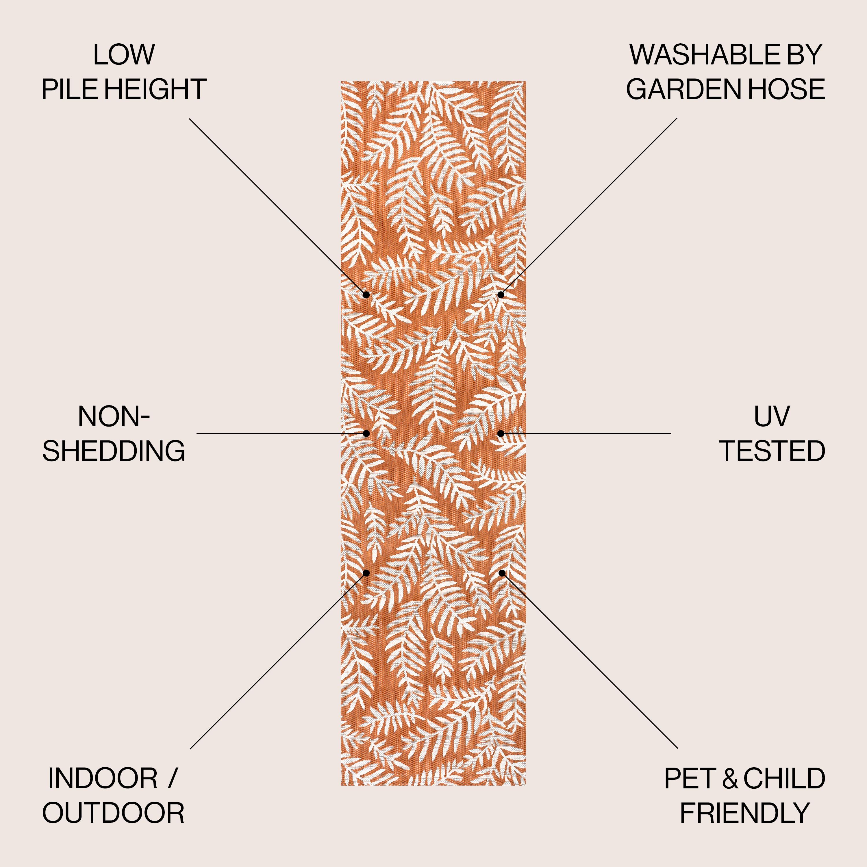 2' x 8' Nevis Palm Frond Indoor/Outdoor Runner Rug, Orange/Cream - JONATHAN Y