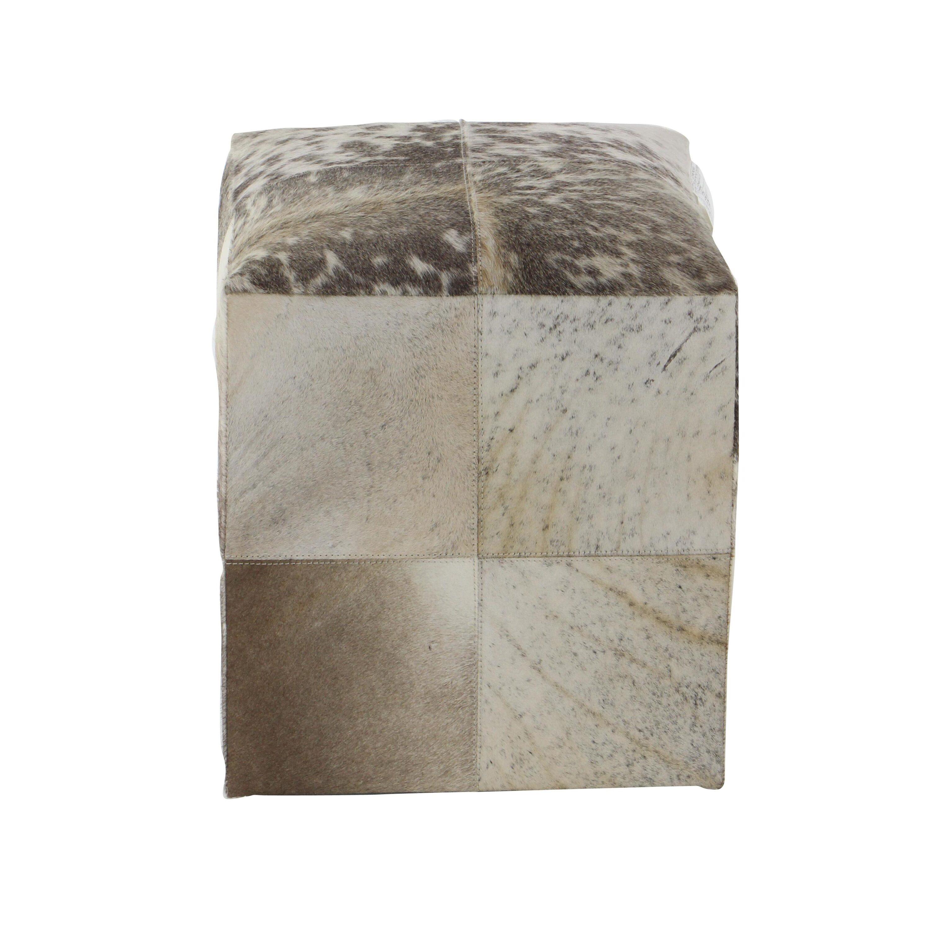 DecMode Leather Handmade Cowhide Stool with Patchwork Pattern, Gray