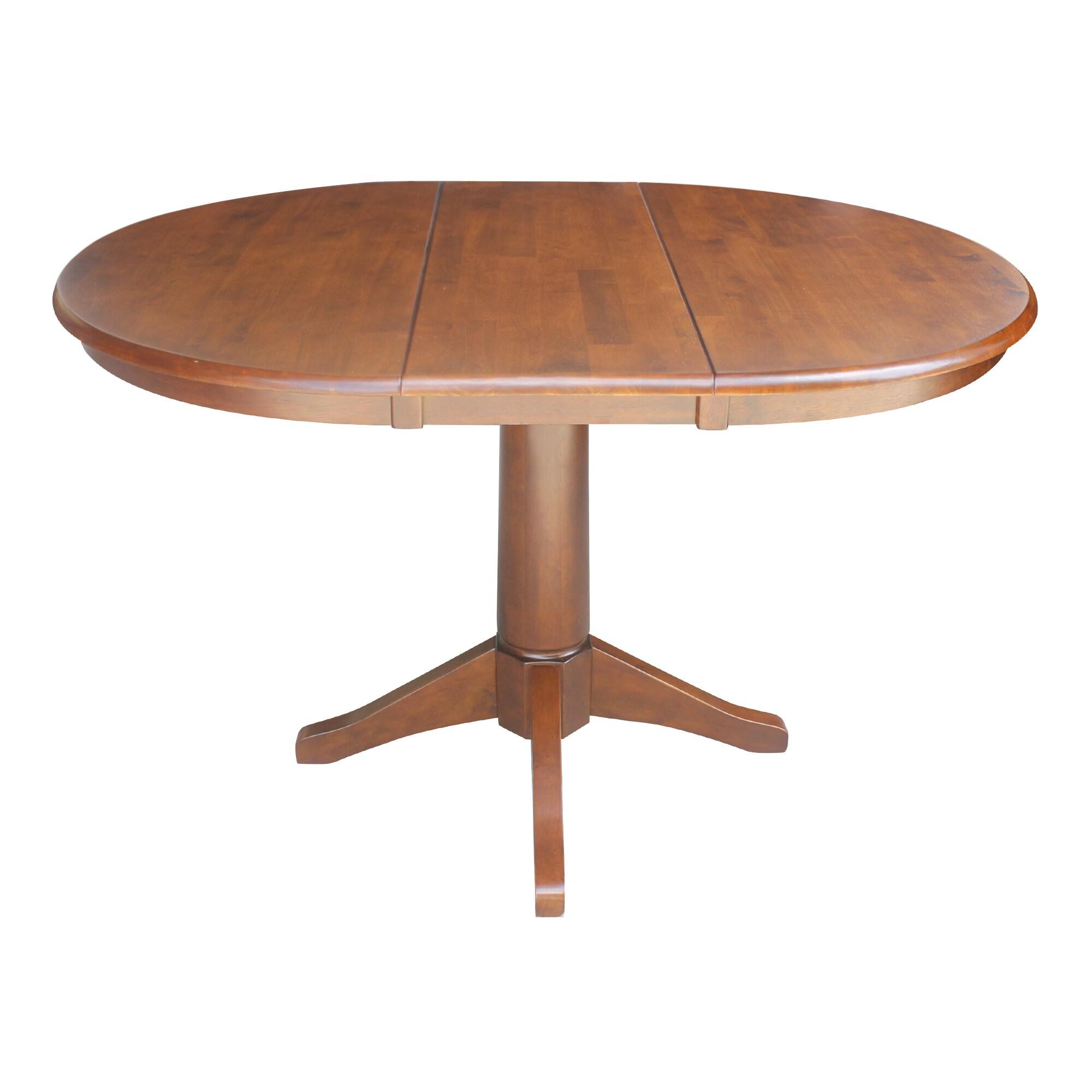 36" Magnolia Round Top Dining Table with 12" Leaf Espresso - International Concepts: Solid Parawood, Expandable, Pedestal Base