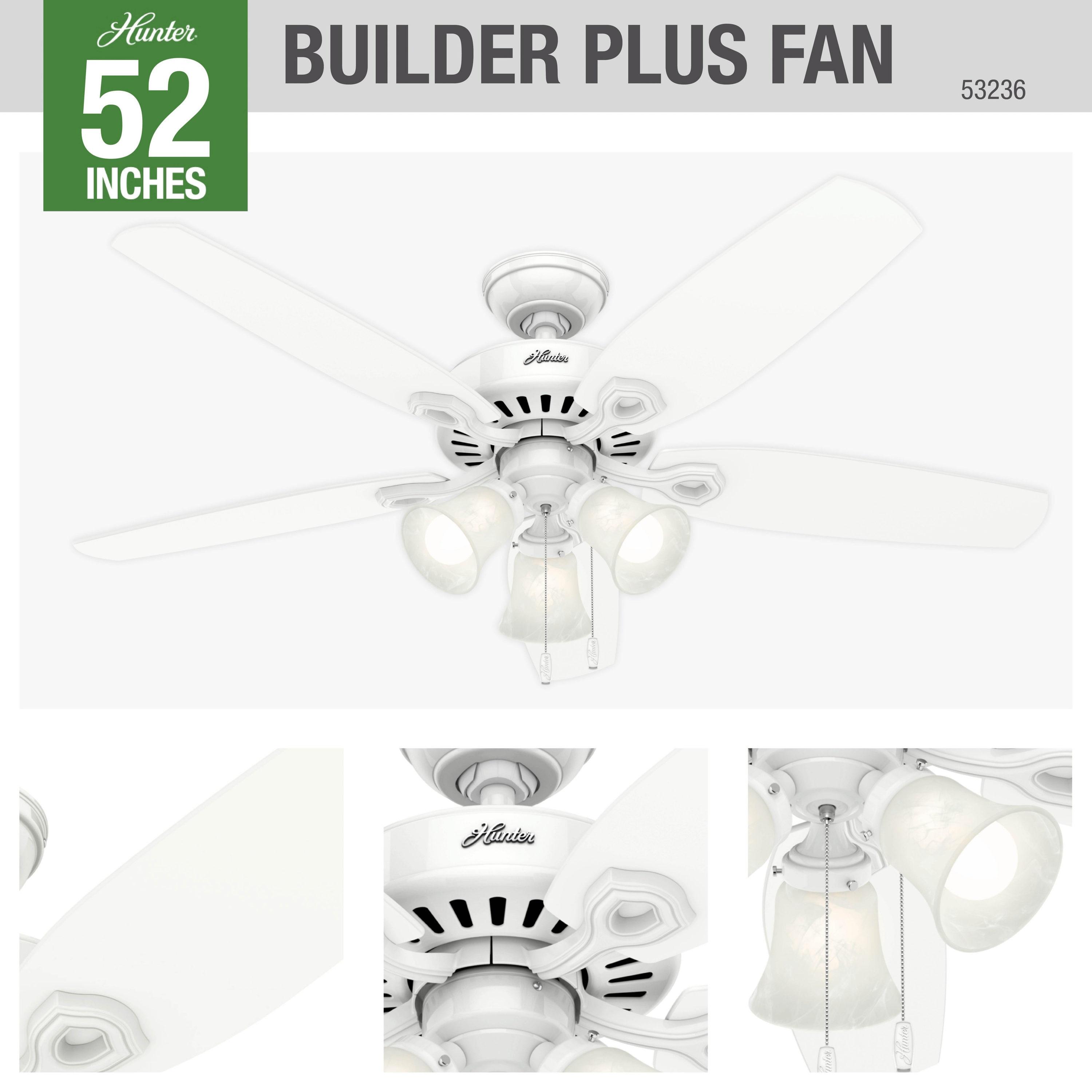 Builder Plus 52"5 - Blade Standard Ceiling Fan with Pull Chain and Light Kit Included