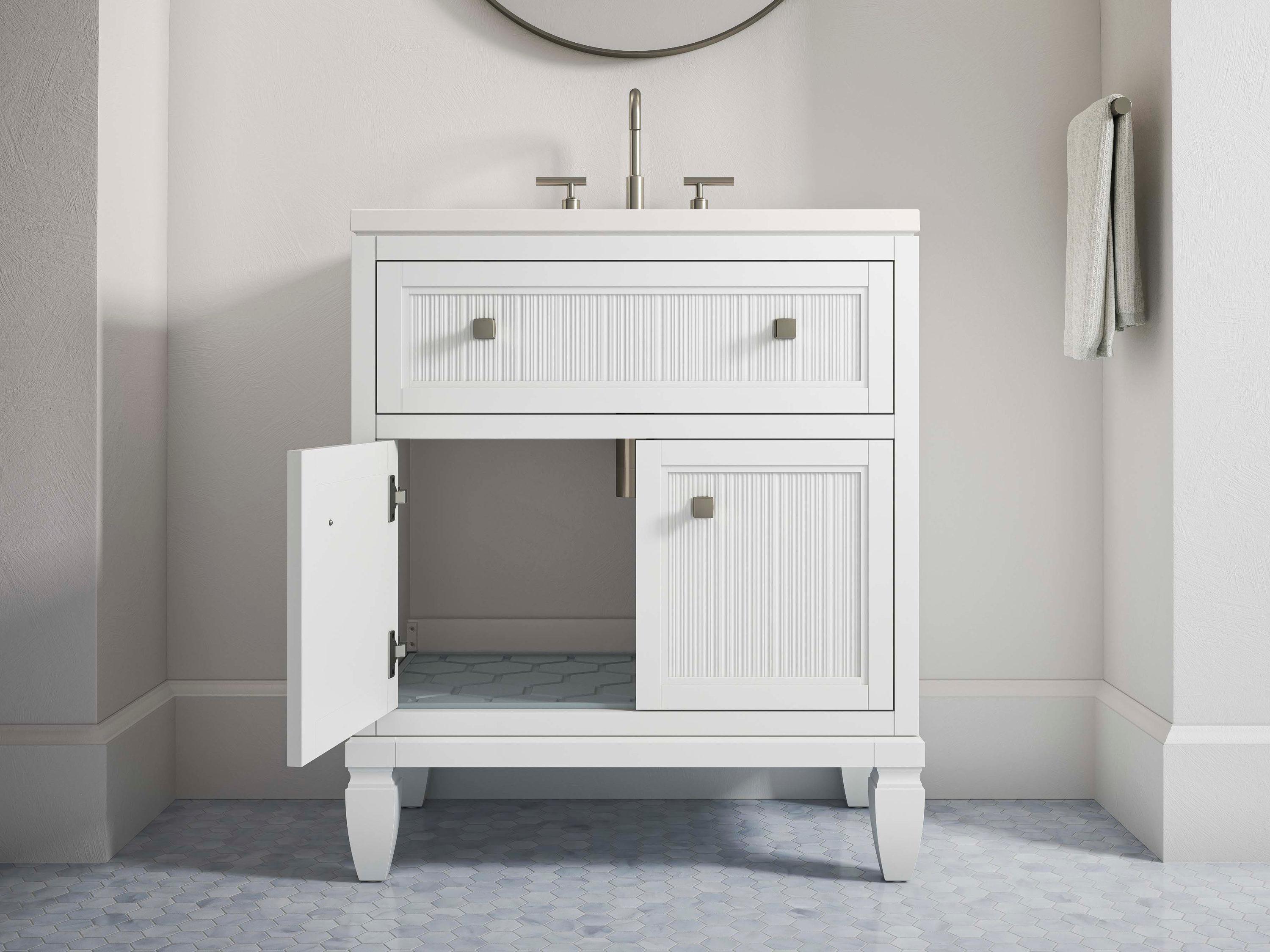 Hearthaven 30'' Free Standing Single Bathroom Vanity Cabinet with Sink and Quartz Top