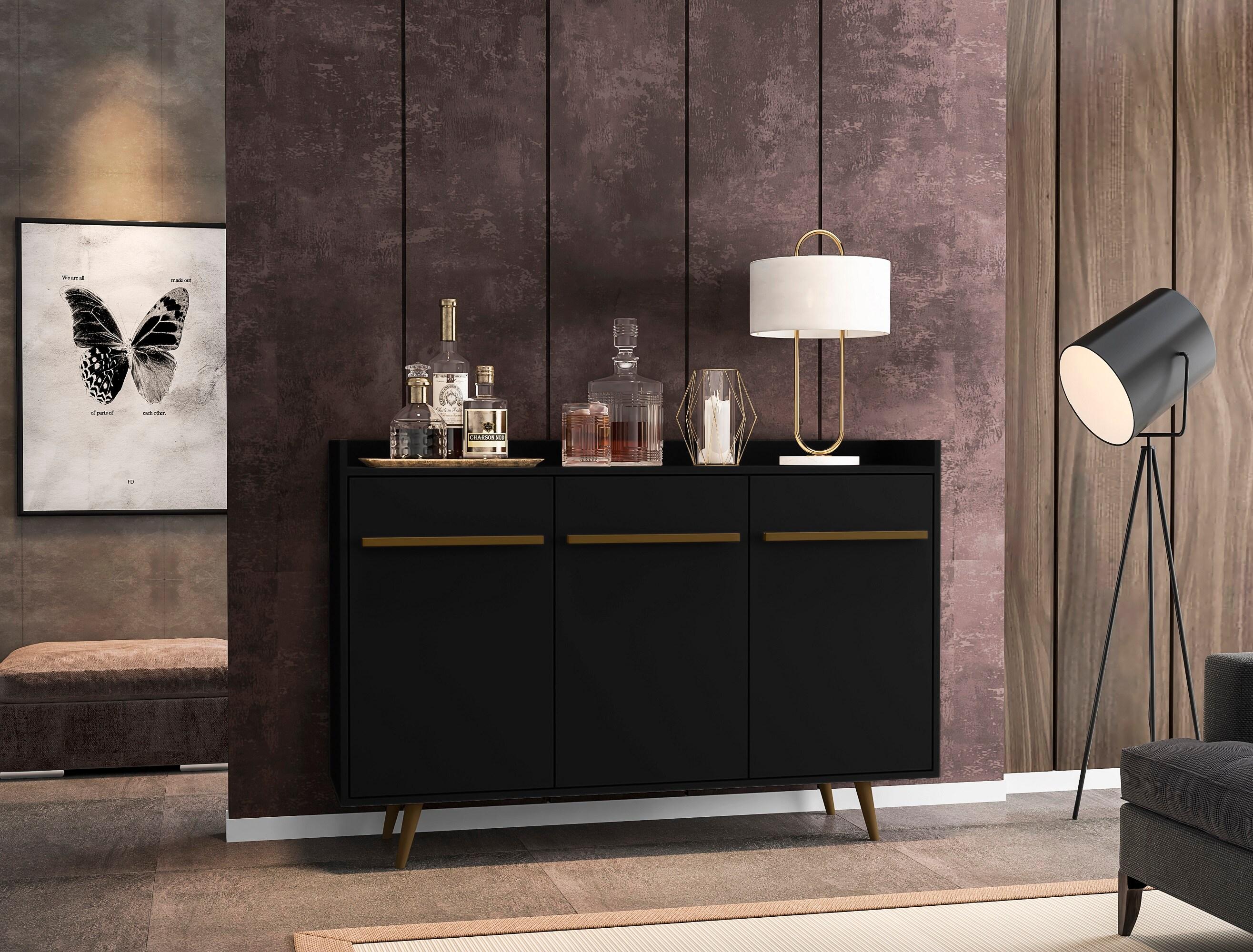53.54" Bradley Buffet Stand Black - Manhattan Comfort: Mid-Century Modern Storage Console